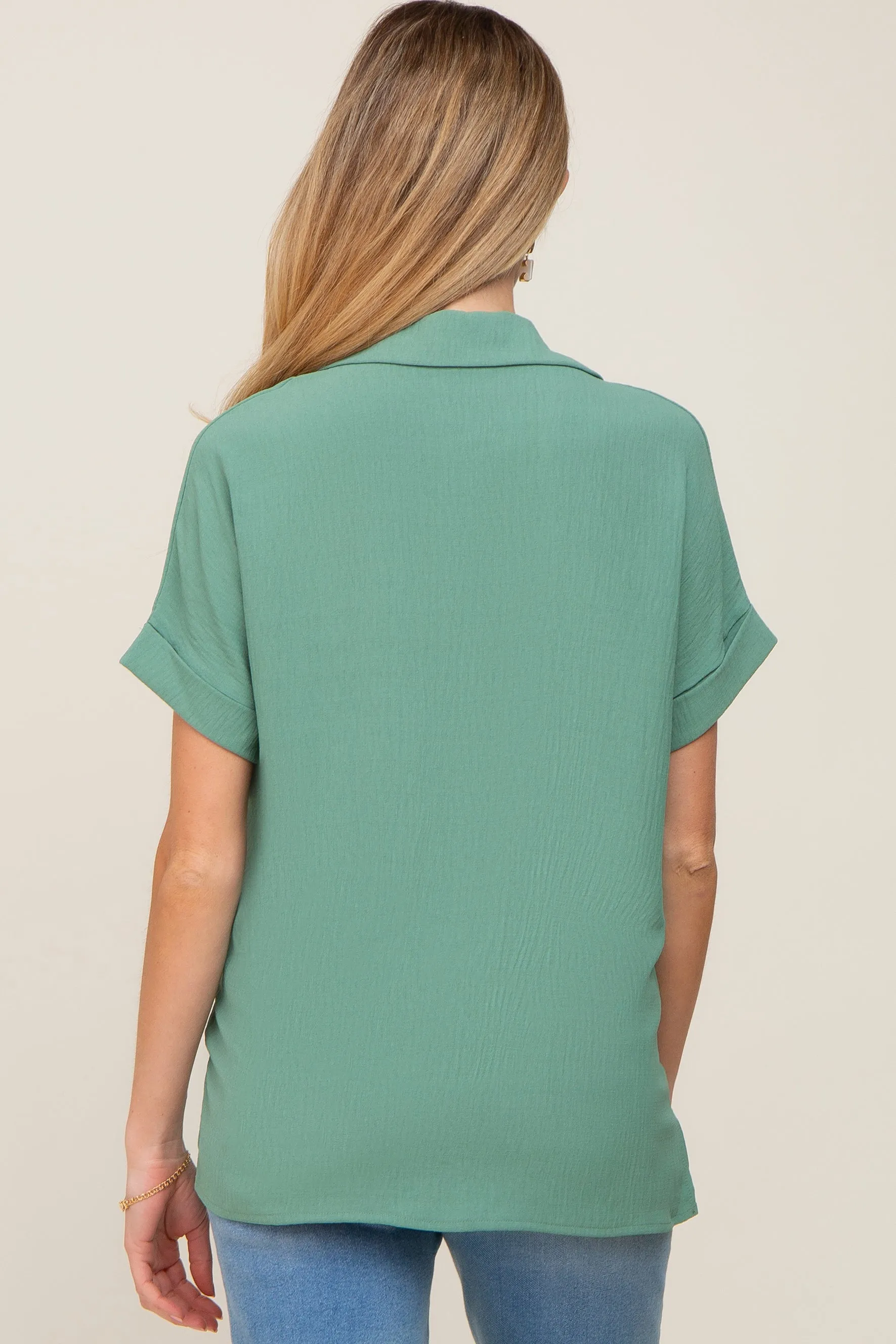 Green Collared Button-Down Short Sleeve Maternity Blouse sold by Pinkblush product image thumbnail 4