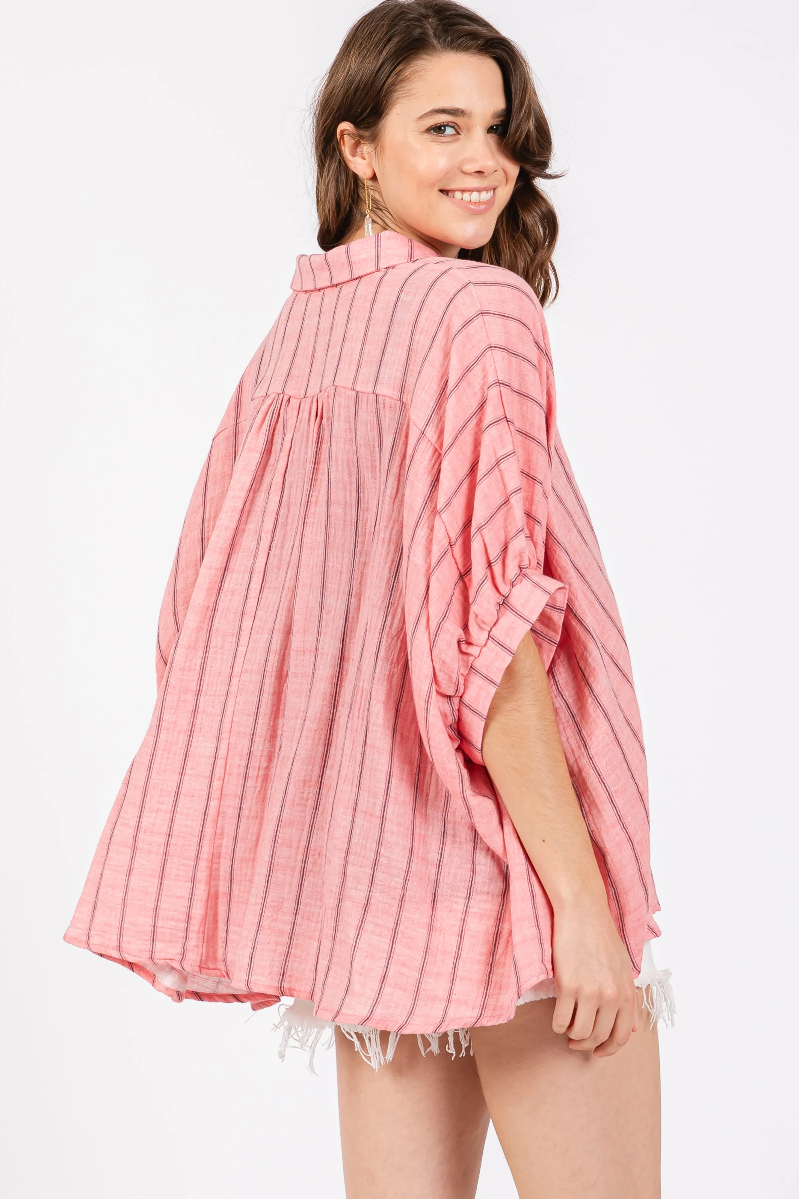 Pink Striped Collared Oversized Top sold by Pinkblush product image thumbnail 4