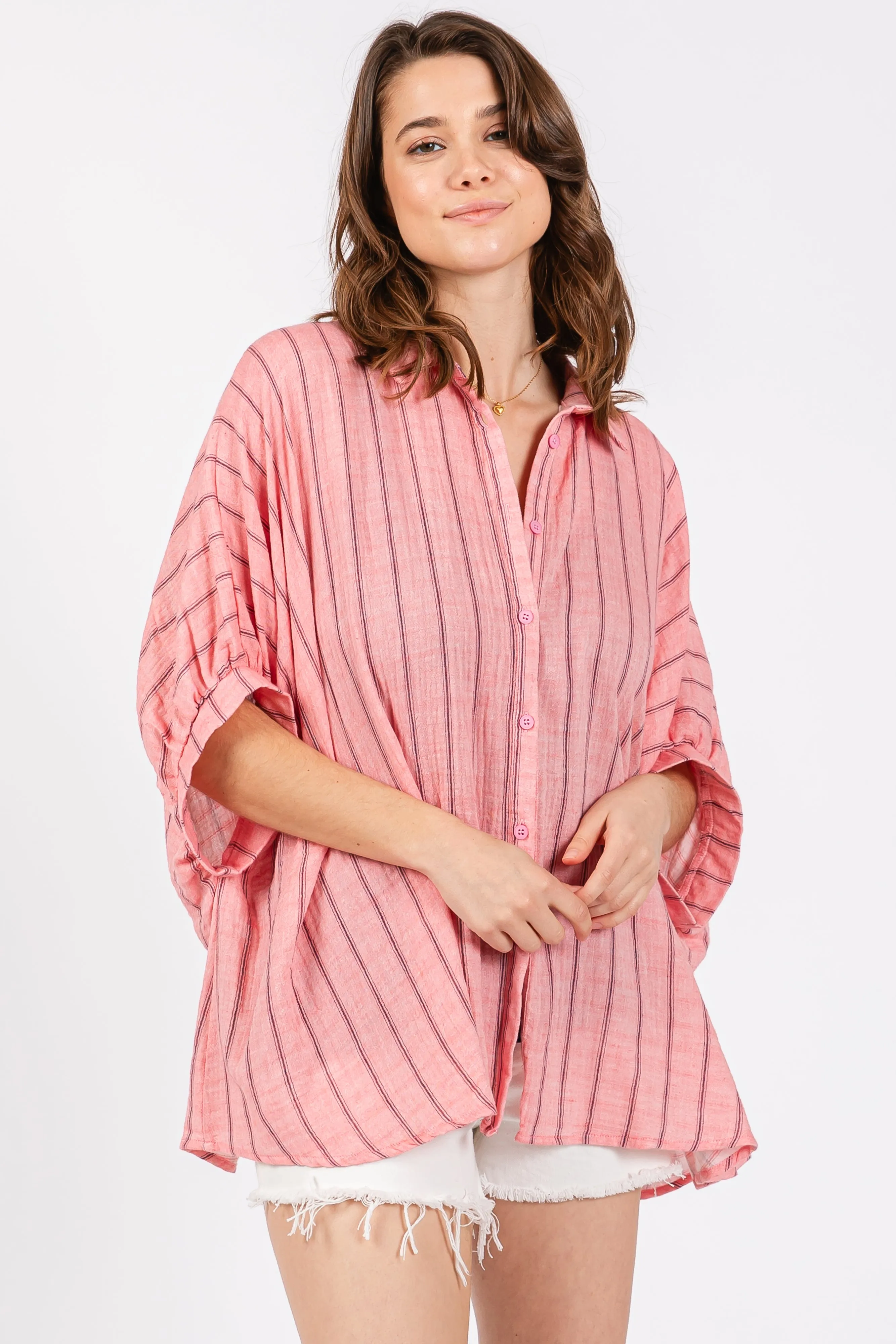Pink Striped Collared Oversized Top sold by Pinkblush product image thumbnail 2