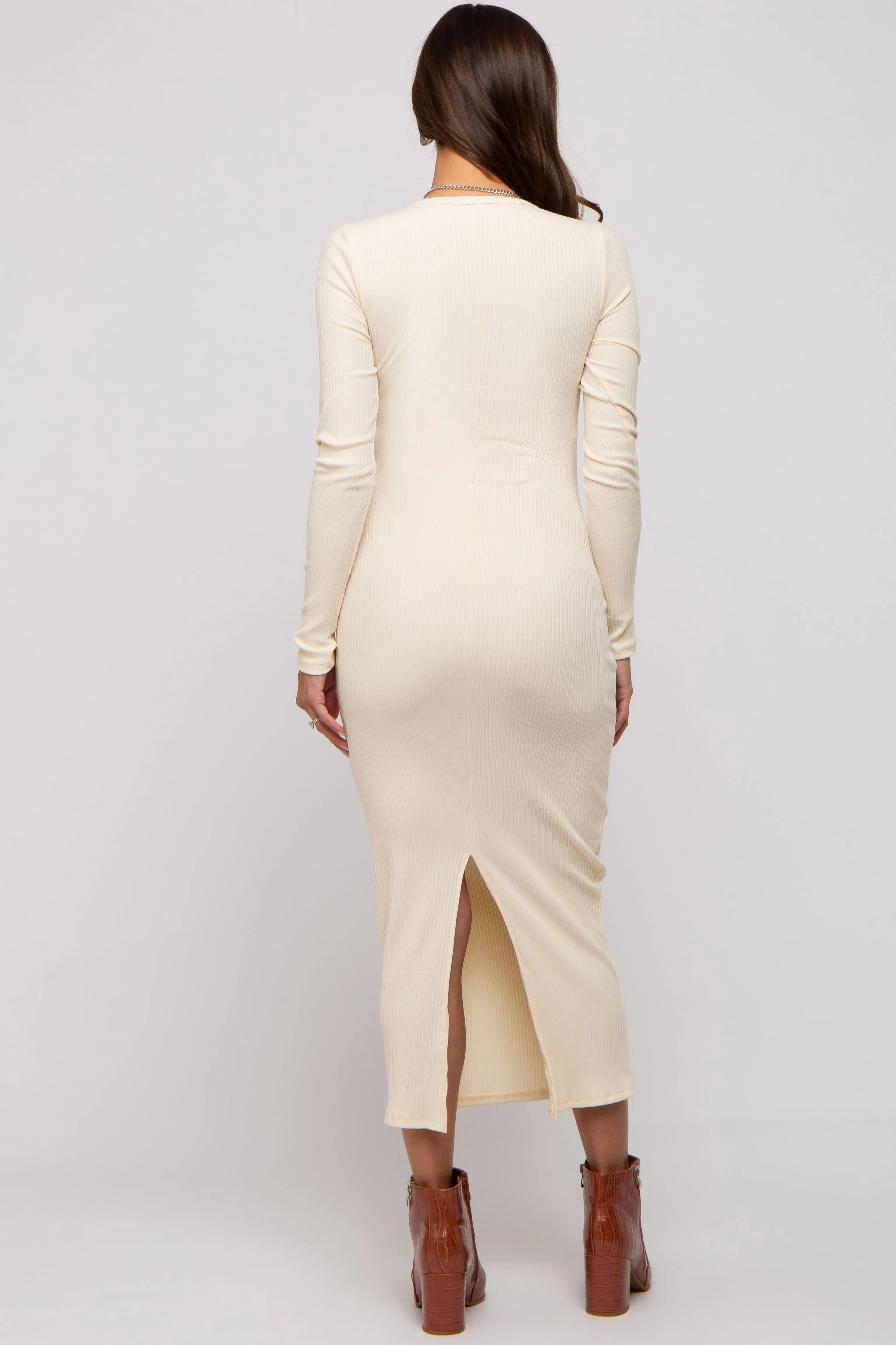 Cream Ribbed Long Sleeve Maternity Maxi Dress sold by Pinkblush product image thumbnail 3