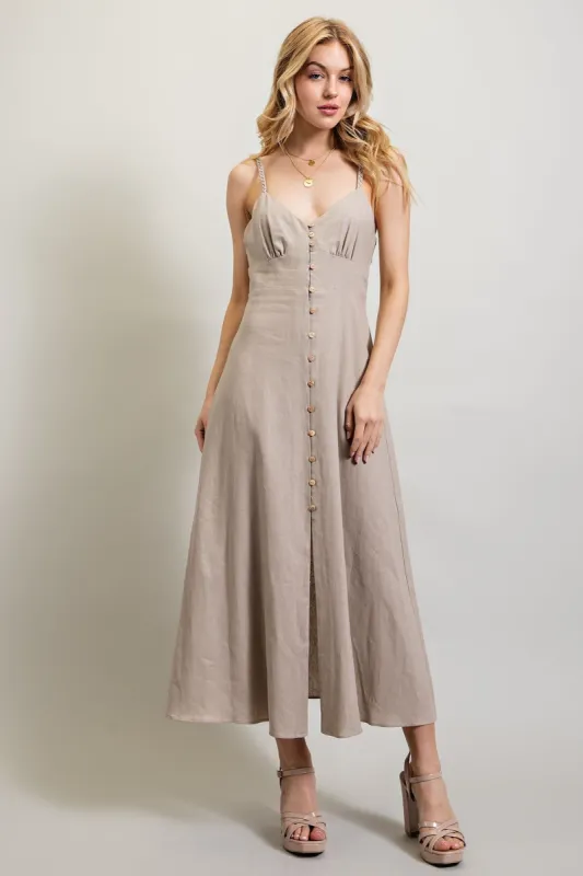 Natural Linen Button Down Tank Maxi Dress sold by Pinkblush