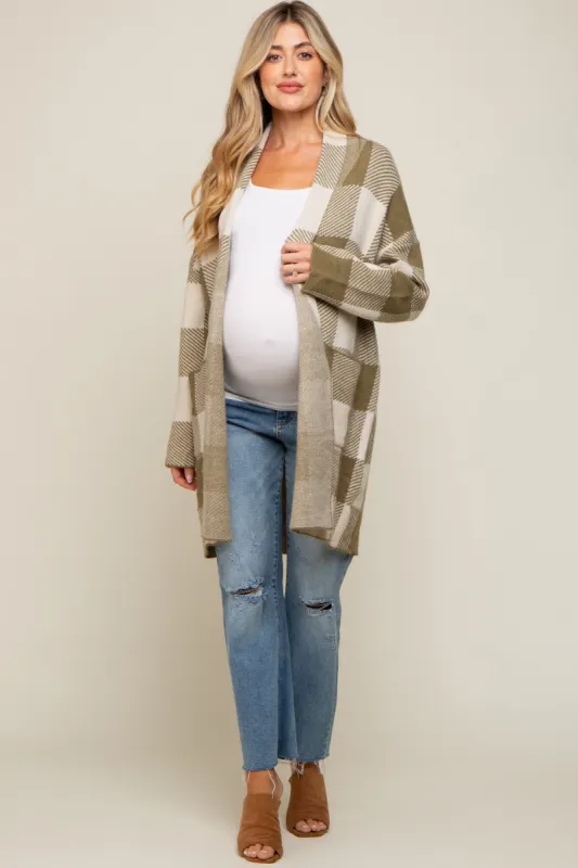 Olive Plaid Shawl Maternity Cardigan sold by Pinkblush