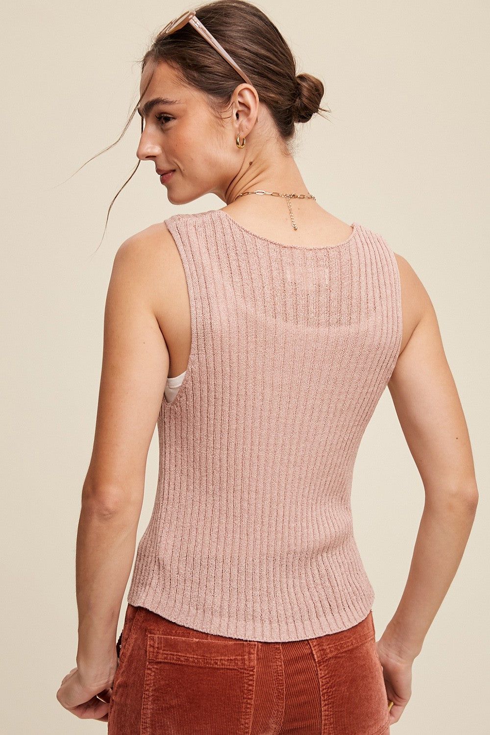 Blush Open Ribbed Knit Button Down Vest sold by Pinkblush product image thumbnail 3