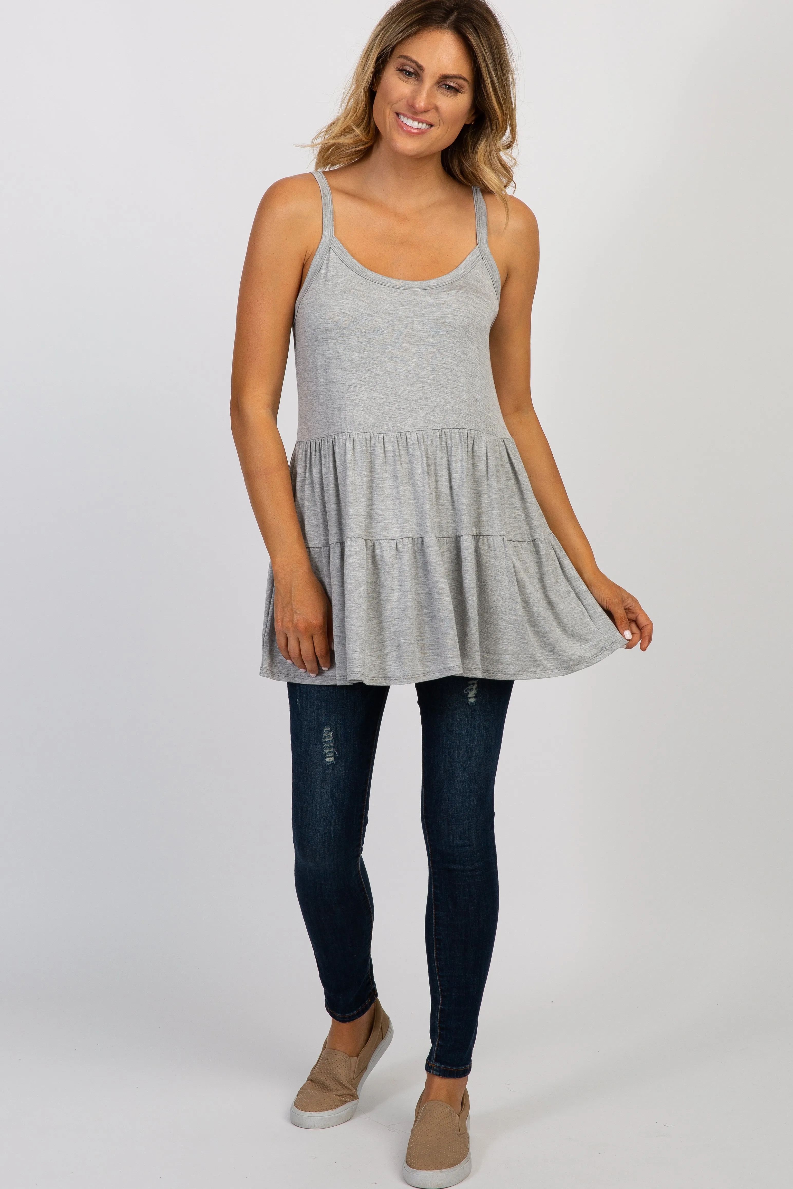 Heather Grey Solid Ruffle Peplum Top sold by Pinkblush product image thumbnail 4