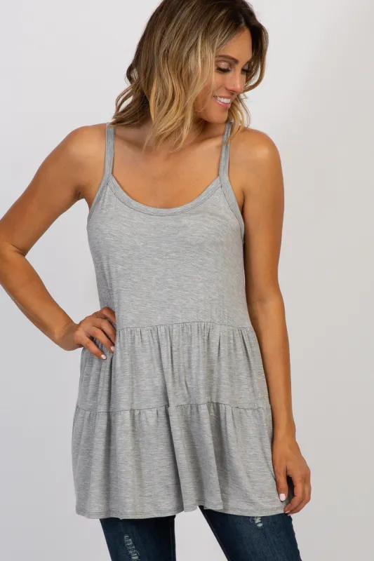 Heather Grey Solid Ruffle Peplum Top sold by Pinkblush