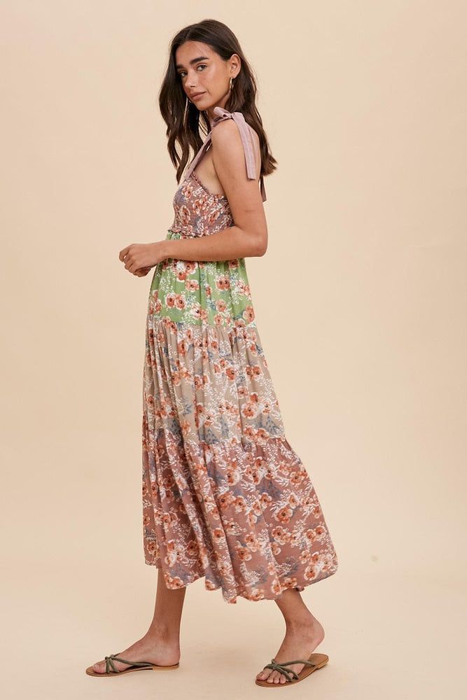 Mauve Multicolor Floral Tiered Midi Dress sold by Pinkblush product image thumbnail 2