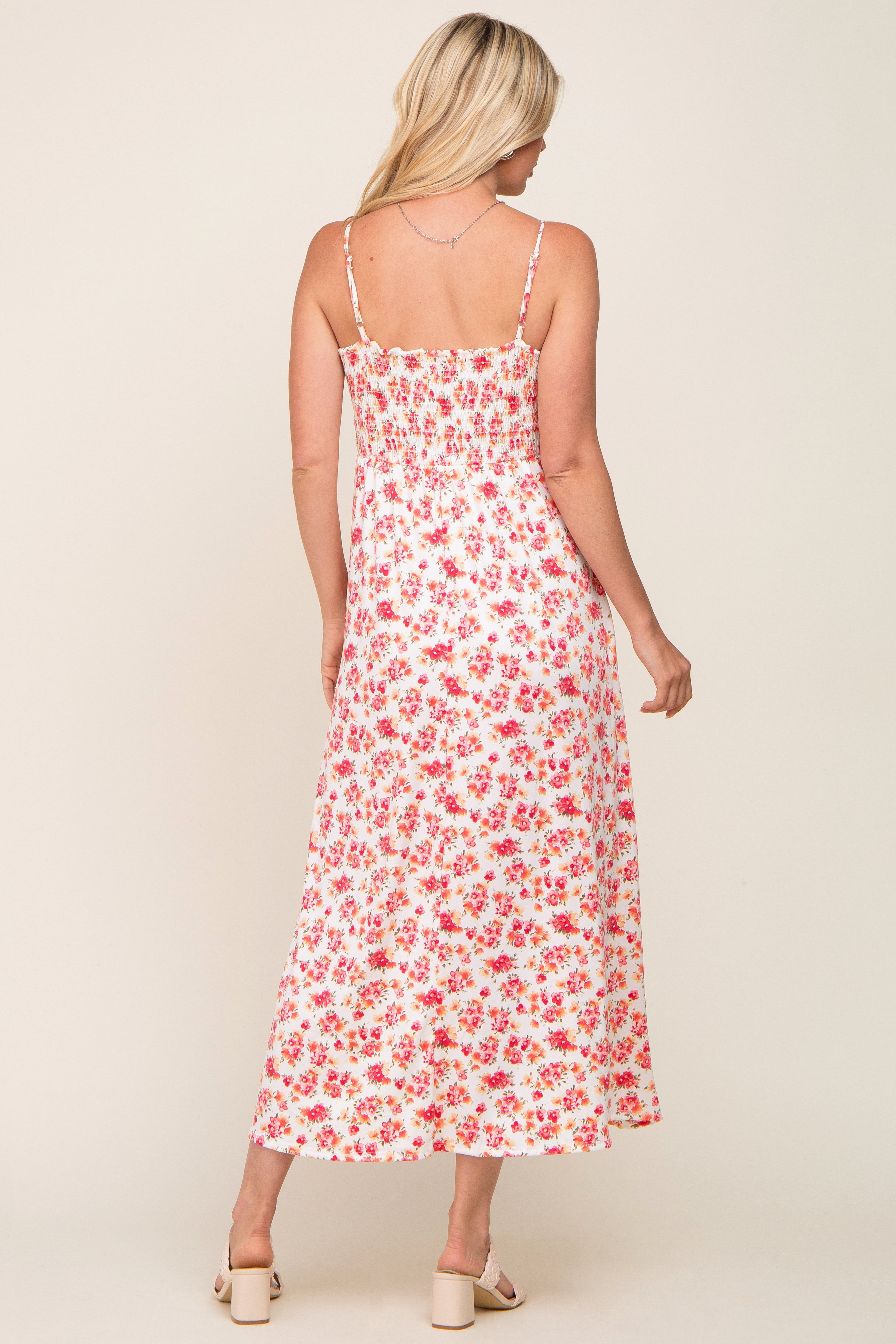 Ivory Square Neck Smocked Midi Dress sold by Pinkblush product image thumbnail 3