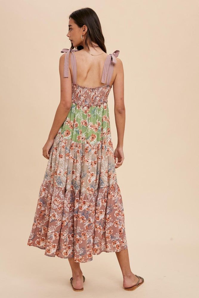 Mauve Multicolor Floral Tiered Midi Dress sold by Pinkblush product image thumbnail 3