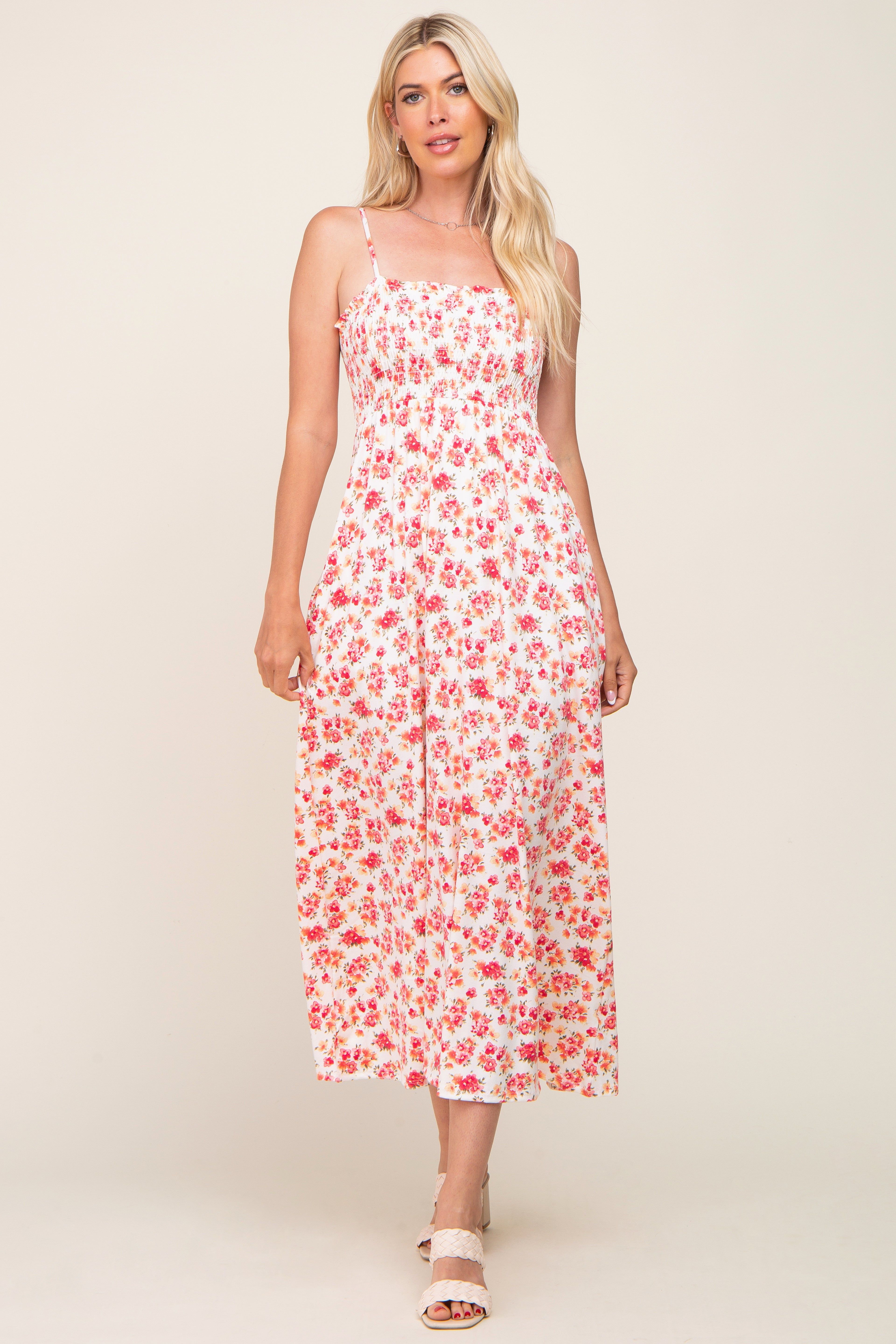 Ivory Square Neck Smocked Midi Dress sold by Pinkblush product image thumbnail 4