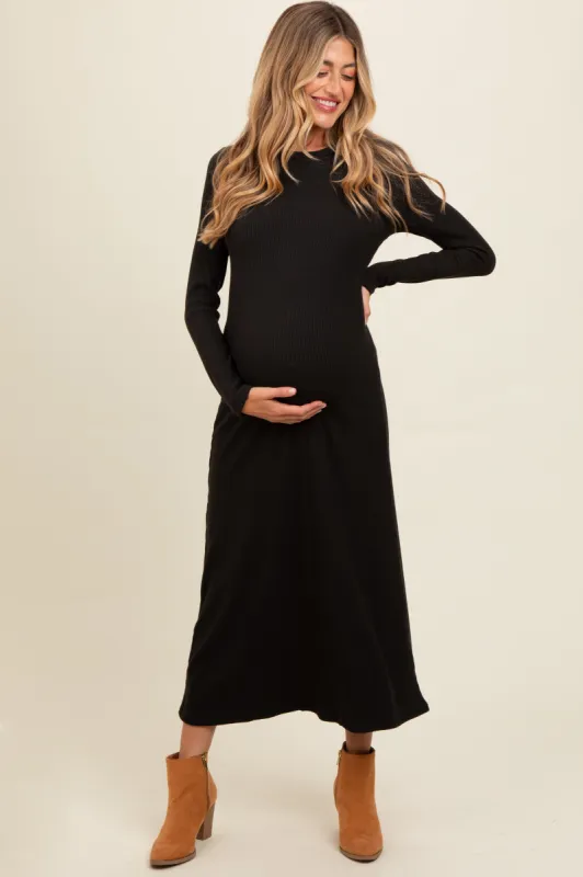 Charcoal Ribbed Knit Side Slit Maternity Midi Dress sold by Pinkblush