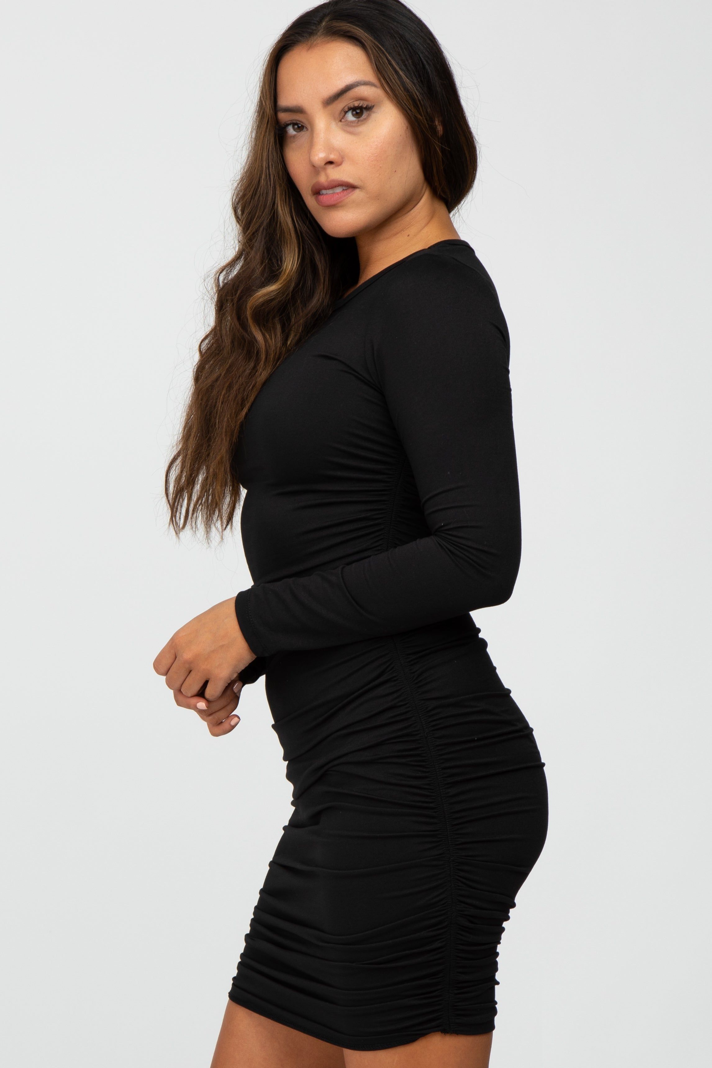 Black Side Ruched Fitted Dress sold by Pinkblush product image thumbnail 3