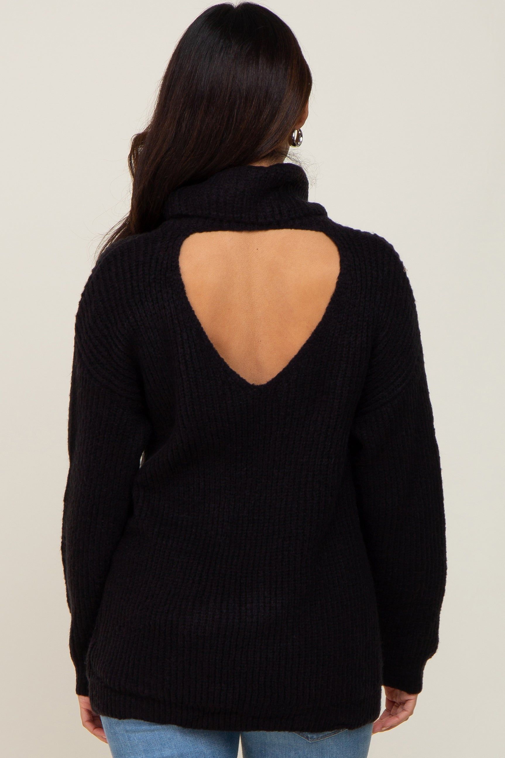 Black Soft Knit Cutout Back Maternity Sweater sold by Pinkblush product image thumbnail 4