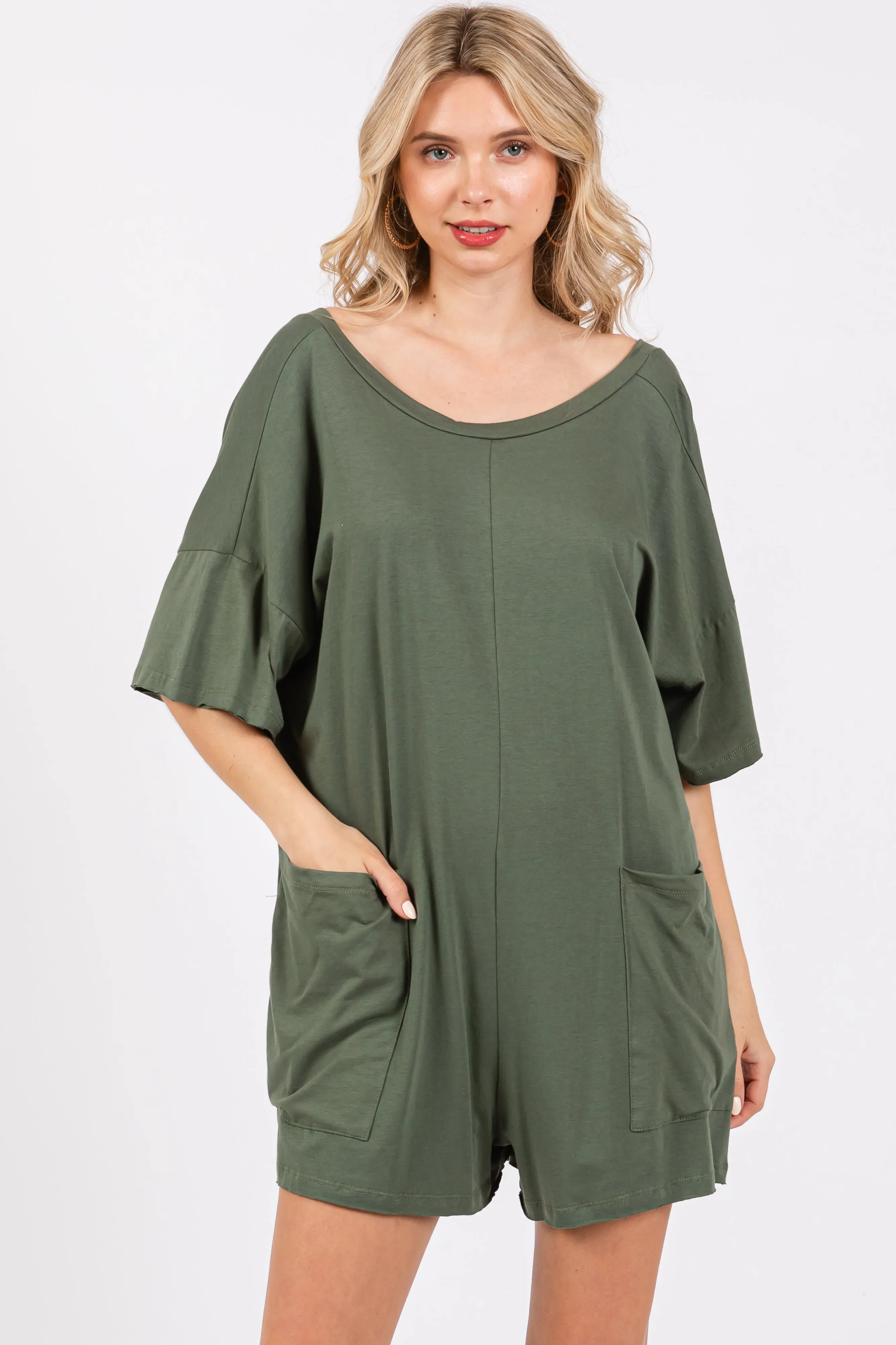 Light Olive Basic Romper sold by Pinkblush