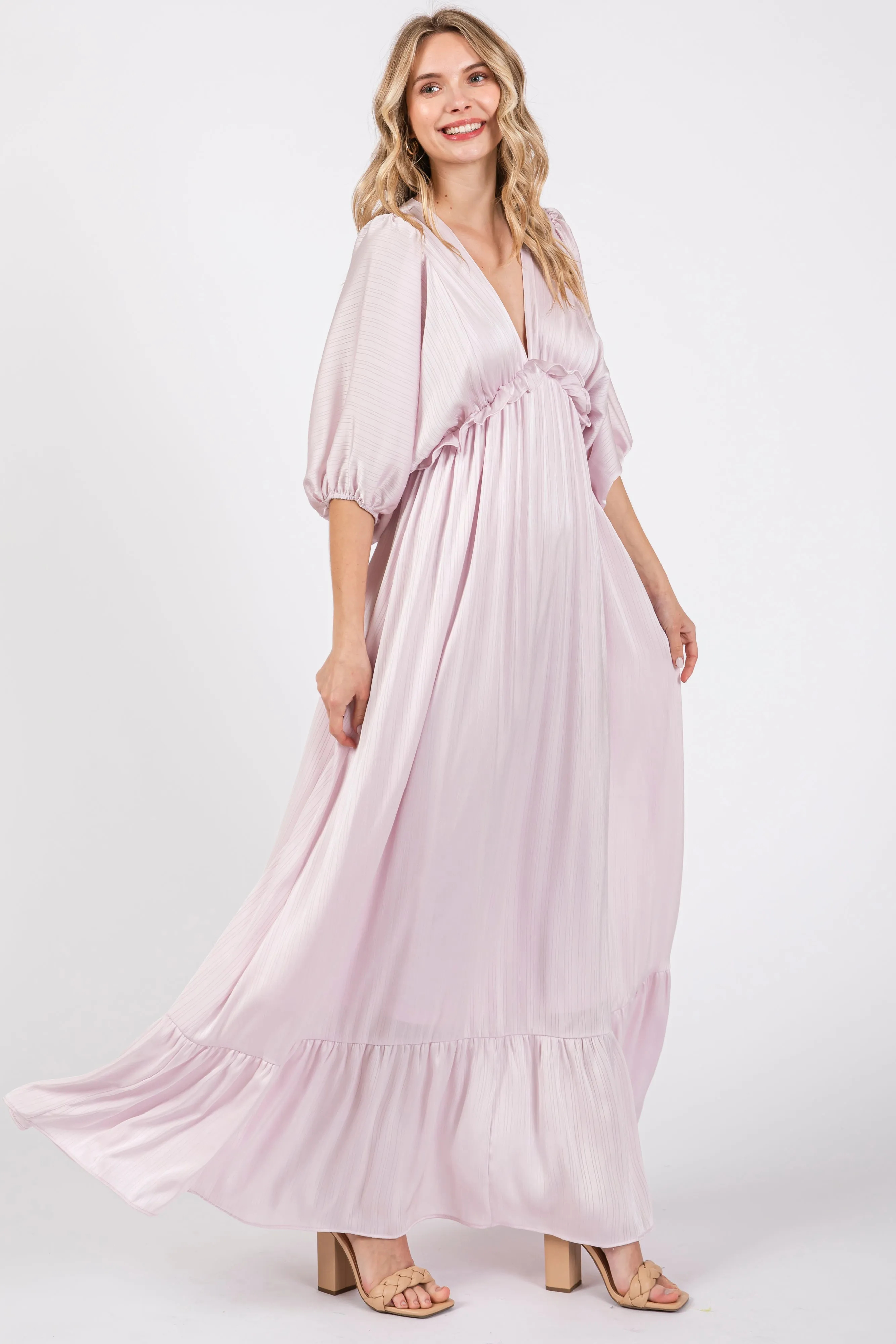 Light Pink Striped Ruffle Accent Maxi Dress sold by Pinkblush product image thumbnail 2