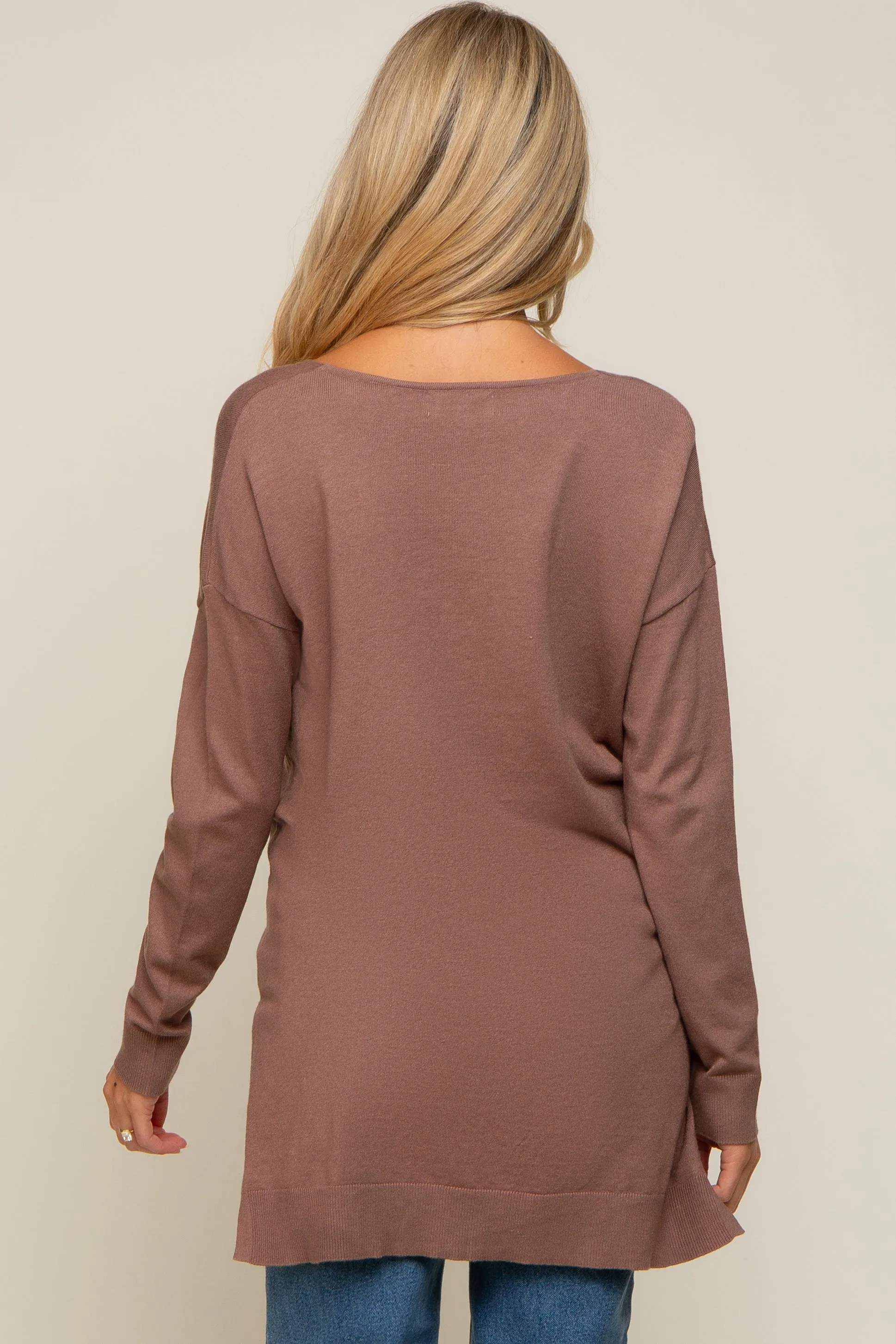 Mocha Oversized Knit Side Slit Maternity Top sold by Pinkblush product image thumbnail 3