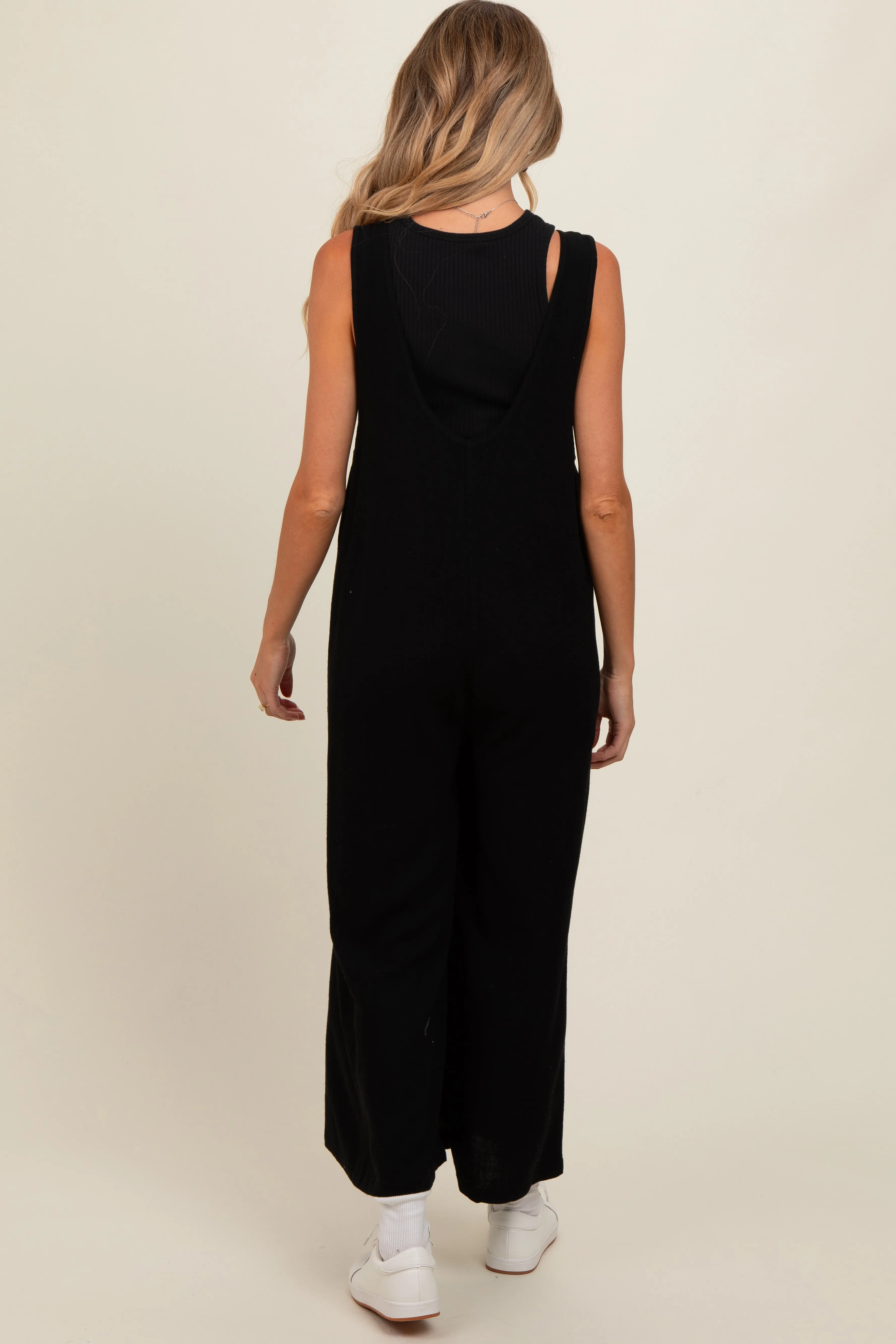 Black V-Neck Wide Leg Maternity Jumpsuit sold by Pinkblush product image thumbnail 3