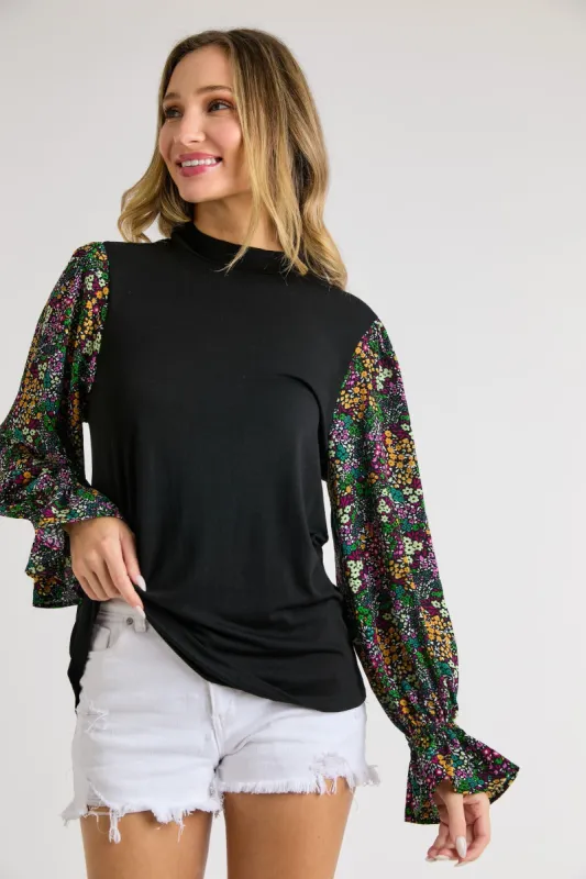 Black Floral Sleeve Blouse sold by Pinkblush