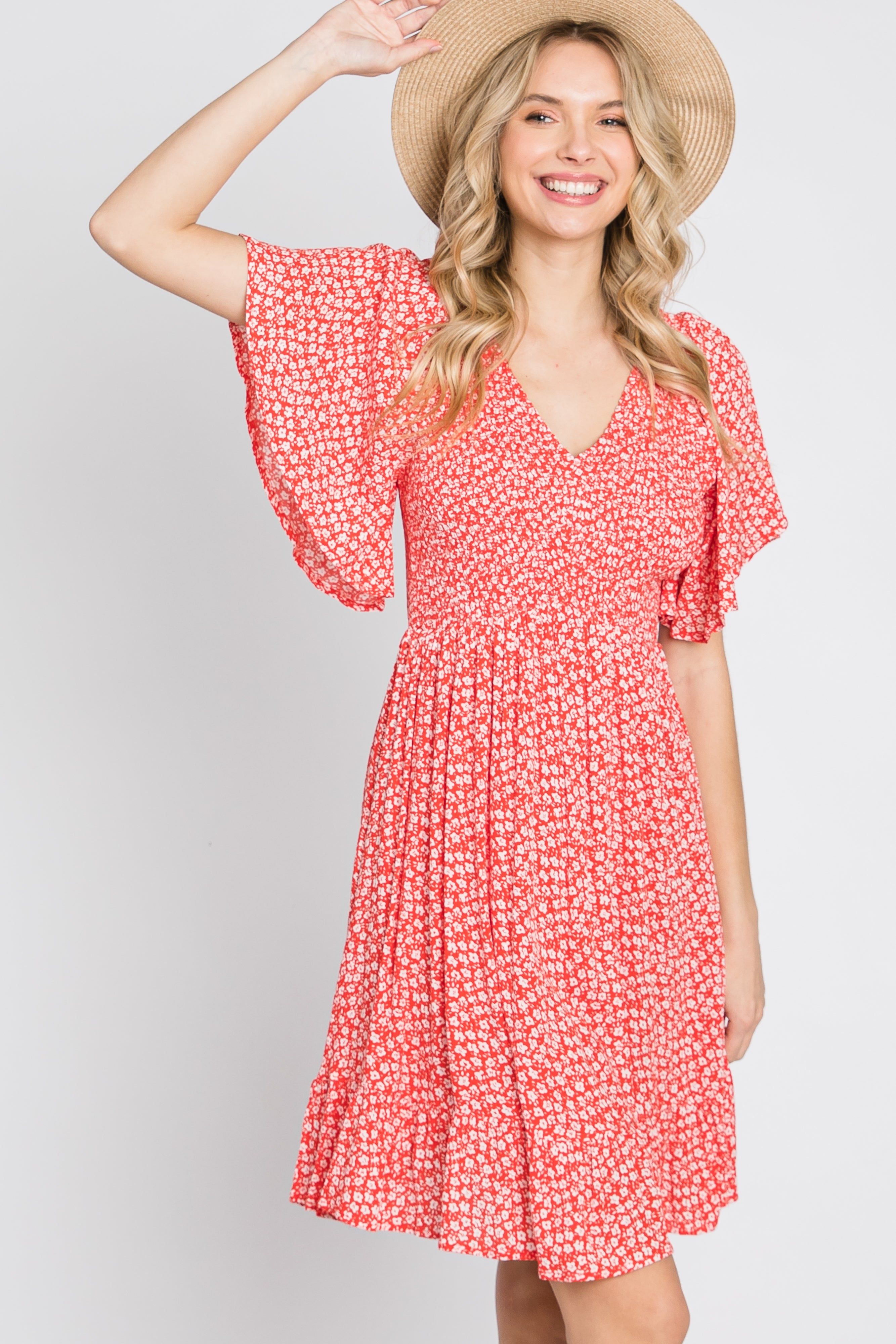 Red Floral Smocked Ruffle Dress sold by Pinkblush product image thumbnail 10