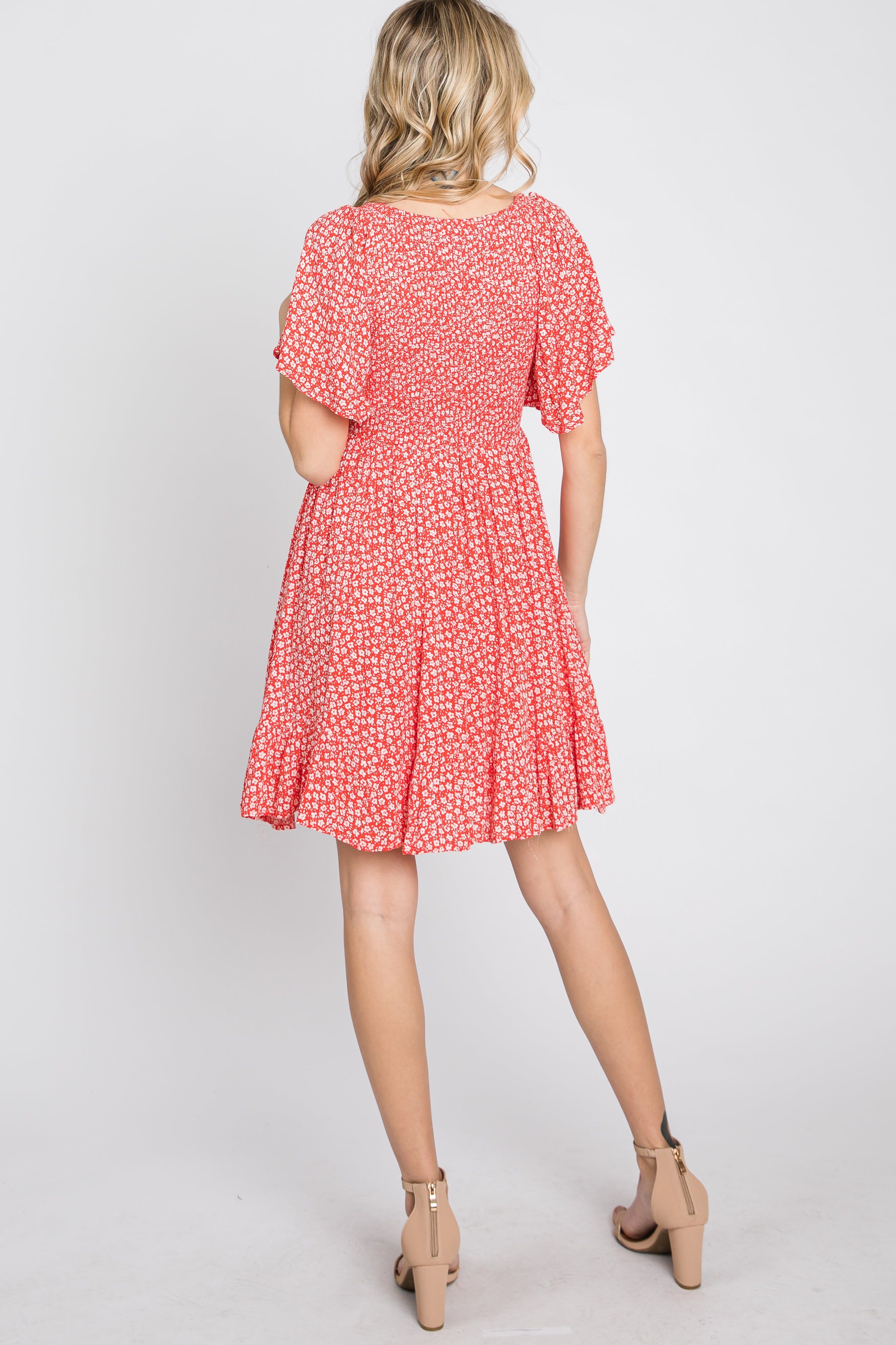 Red Floral Smocked Ruffle Dress sold by Pinkblush product image thumbnail 7