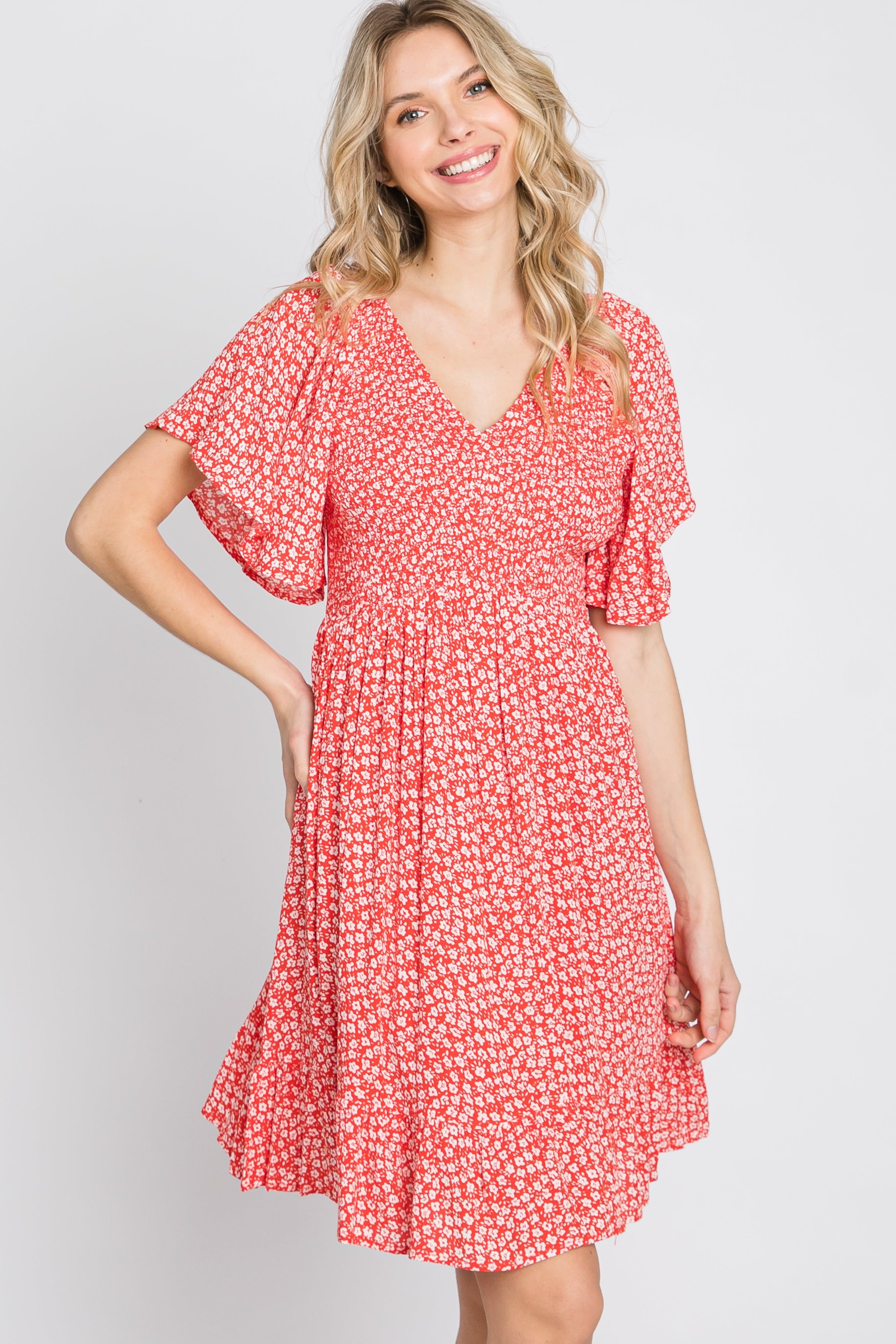 Red Floral Smocked Ruffle Dress sold by Pinkblush product image thumbnail 4