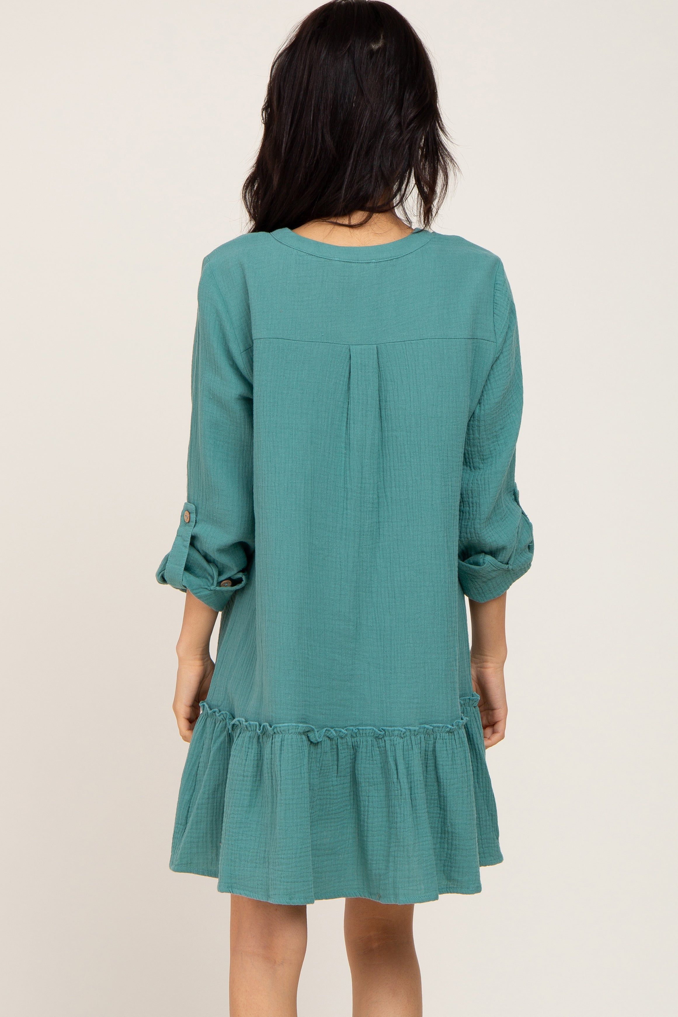 Sage Button Down Long Sleeve Ruffle Hem Dress sold by Pinkblush product image thumbnail 3
