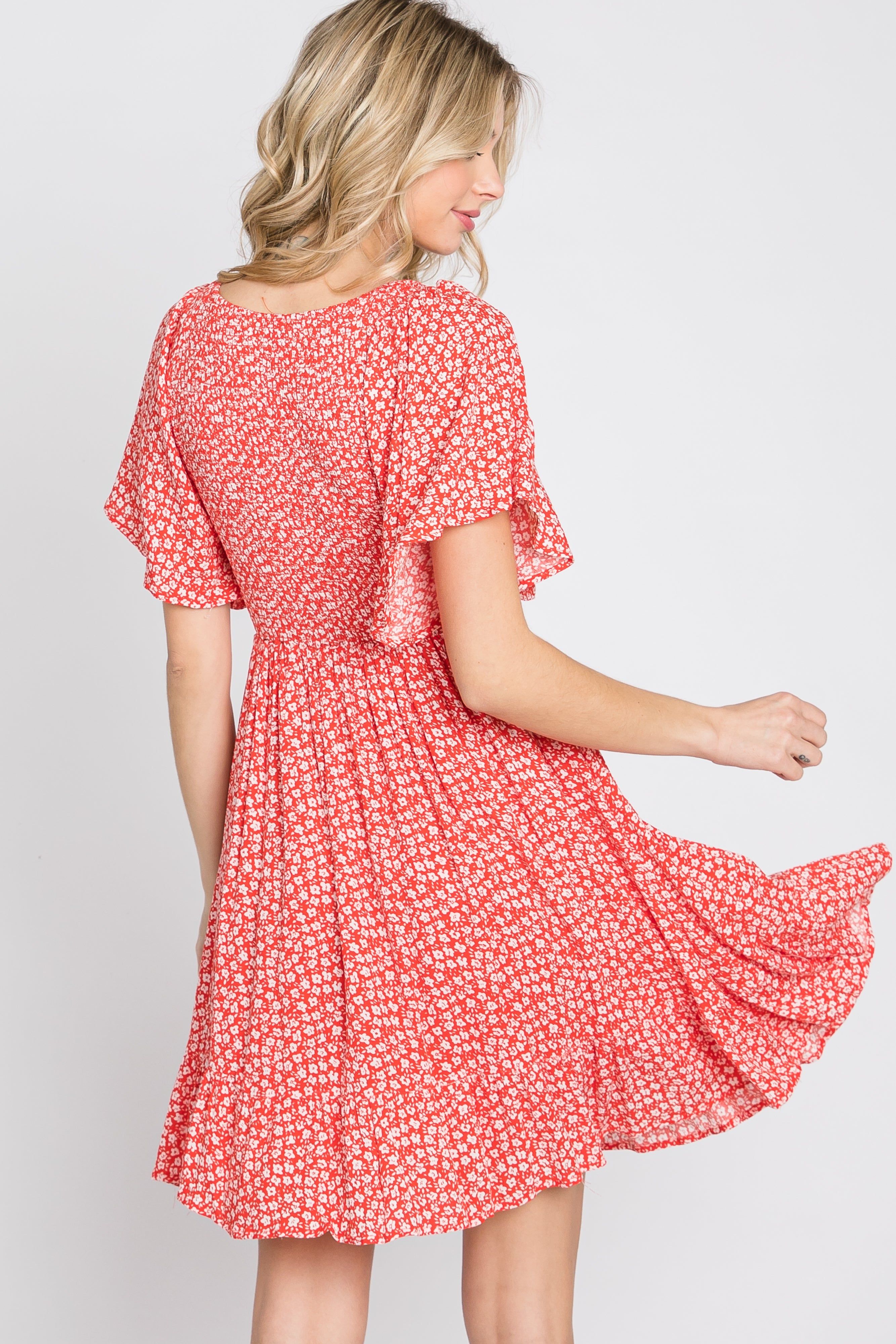 Red Floral Smocked Ruffle Dress sold by Pinkblush product image thumbnail 8