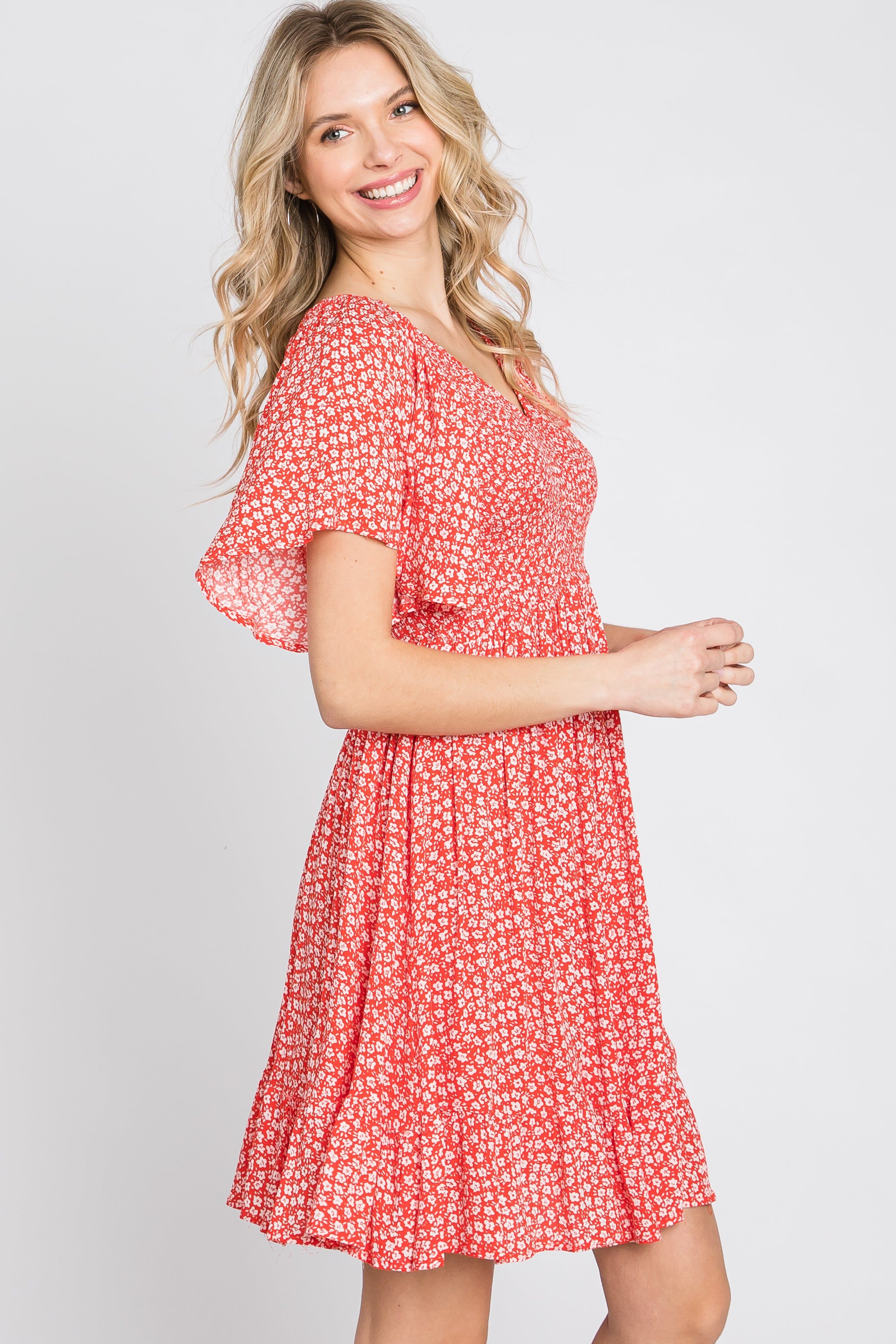 Red Floral Smocked Ruffle Dress sold by Pinkblush product image thumbnail 5