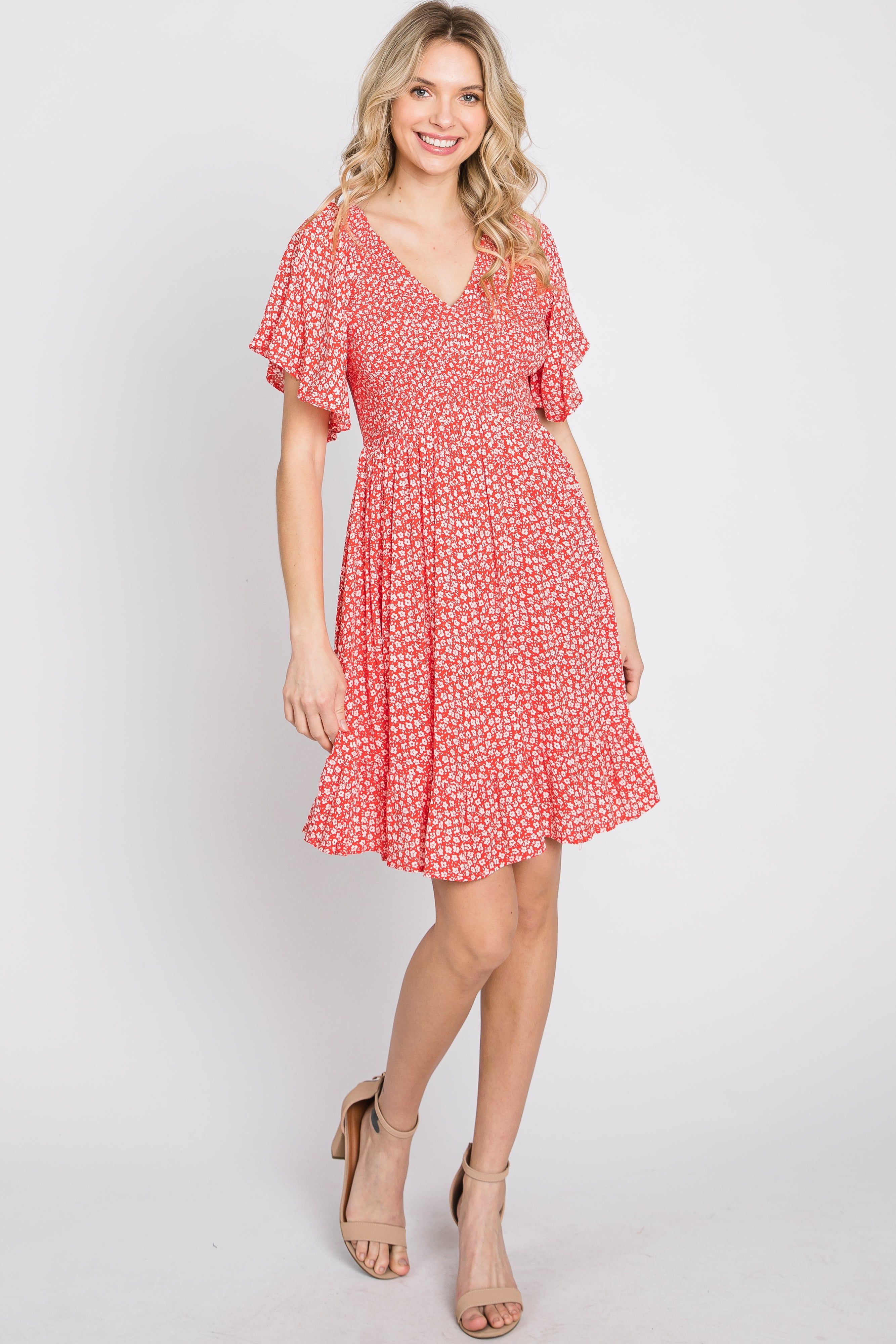 Red Floral Smocked Ruffle Dress sold by Pinkblush product image thumbnail 2