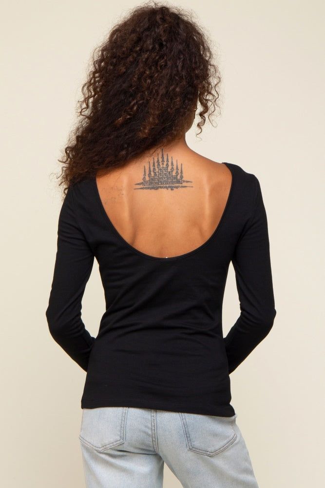 Black Long Sleeve Scoop Back Top sold by Pinkblush product image thumbnail 3
