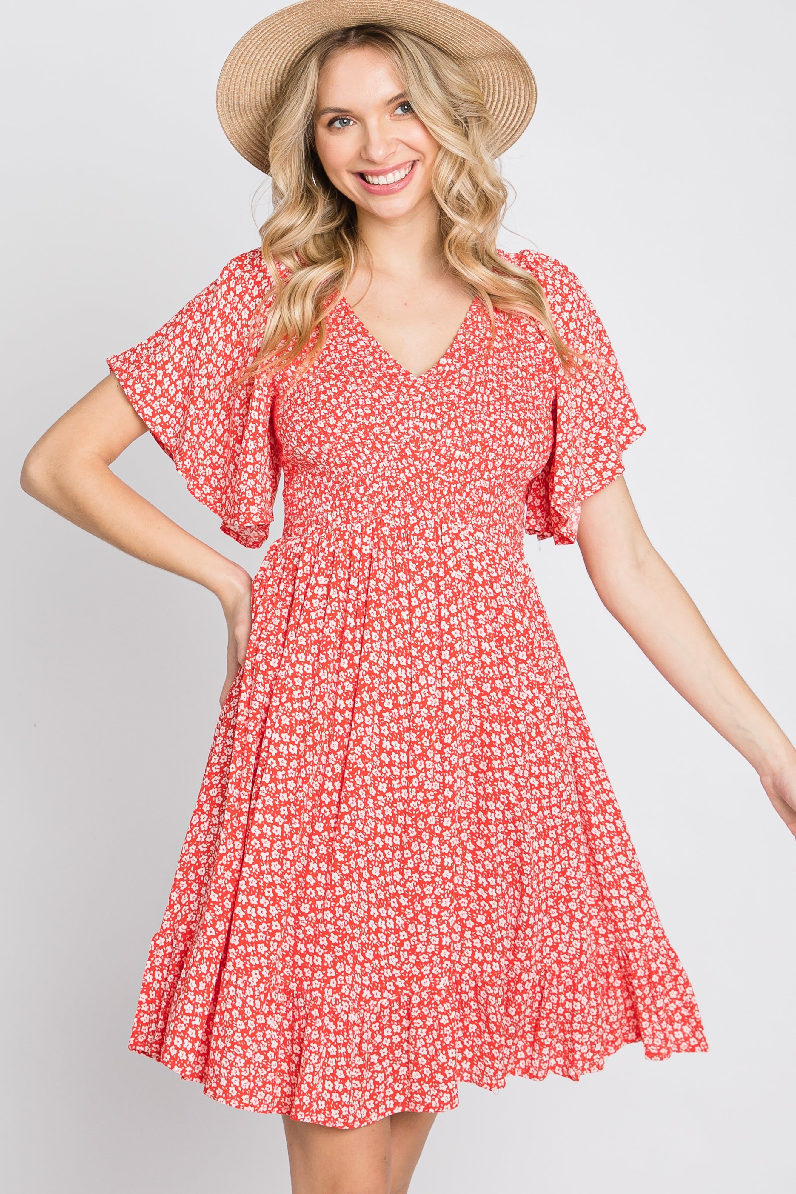 Red Floral Smocked Ruffle Dress sold by Pinkblush product image thumbnail 9