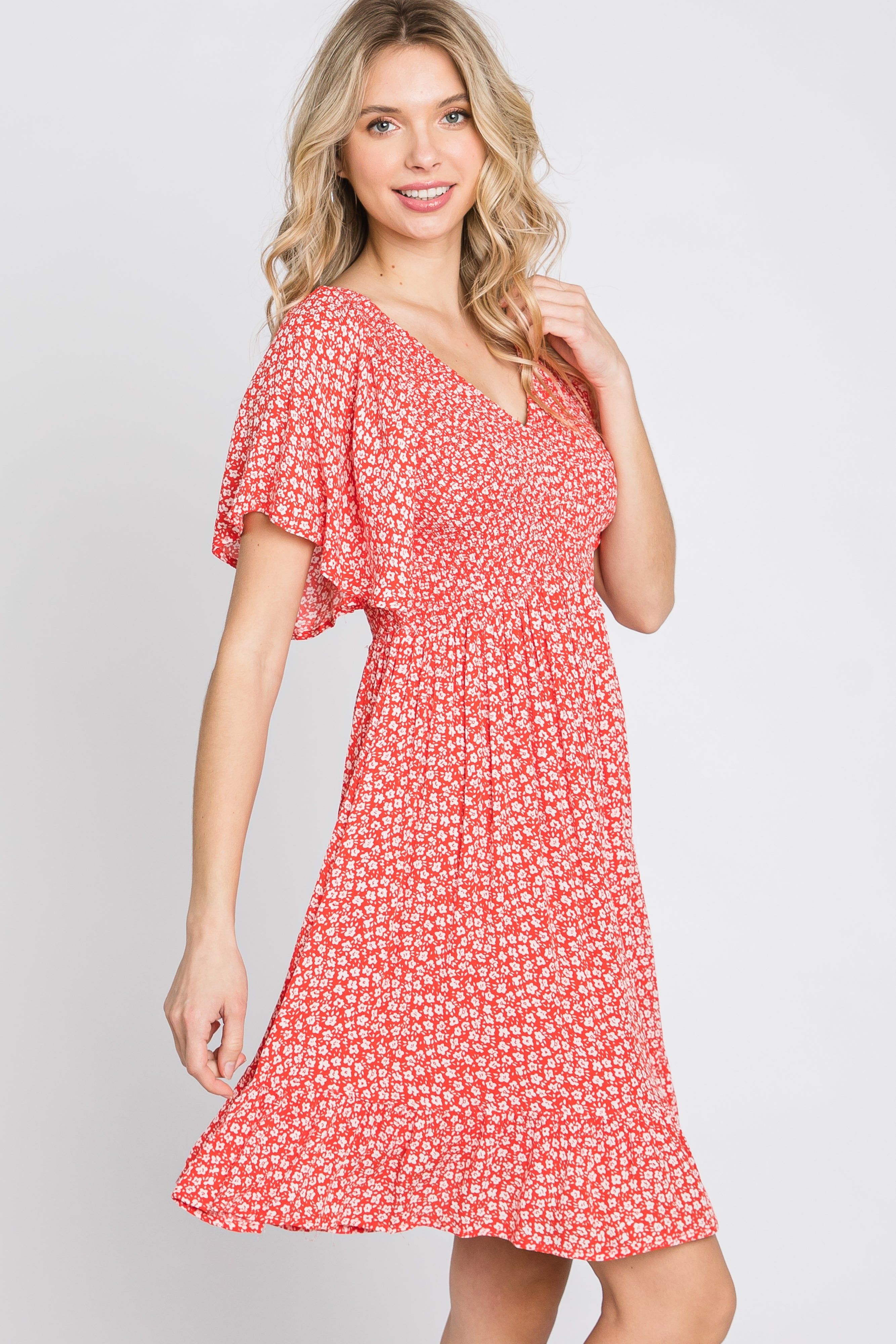 Red Floral Smocked Ruffle Dress sold by Pinkblush product image thumbnail 6