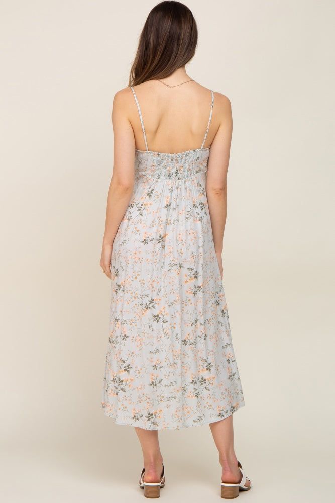 Light Sage Floral Sleeveless Front Tie Side Slit Maternity Midi Dress sold by Pinkblush product image thumbnail 3