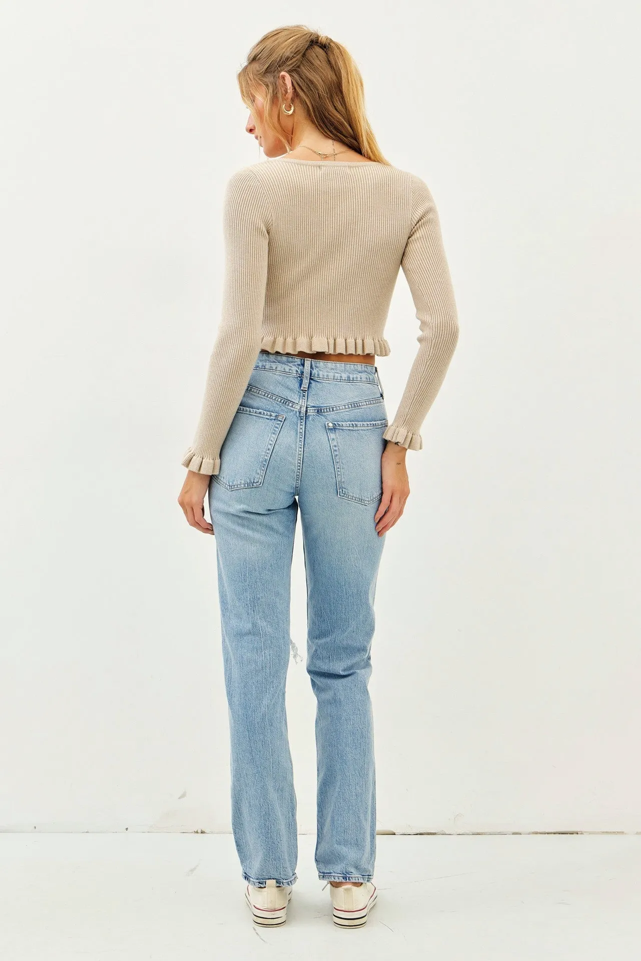 Beige Rib Sweater Crop Top With Mini Ruffles sold by Pinkblush product image thumbnail 3