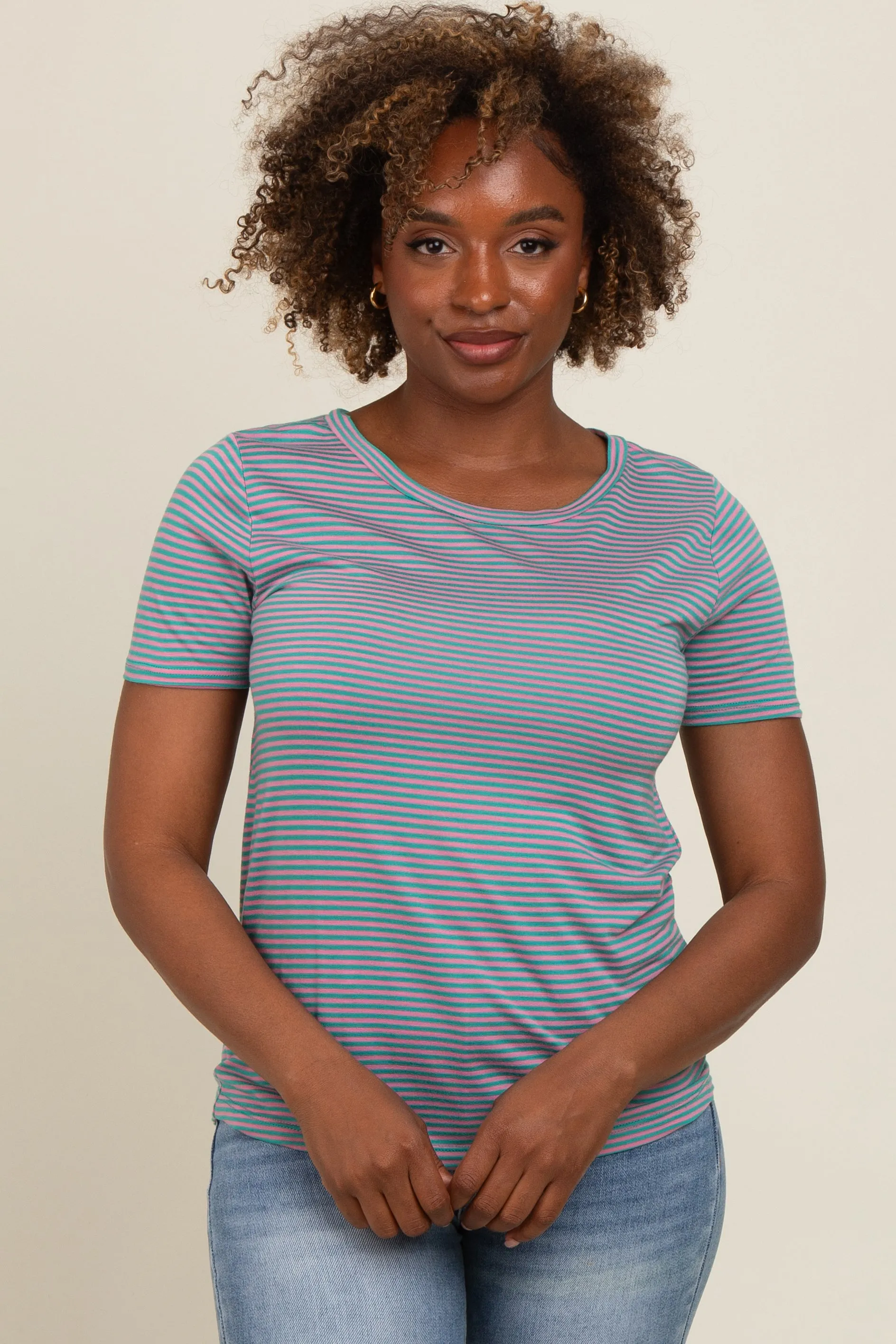 Green Striped Short Sleeve Top sold by Pinkblush product image thumbnail 2
