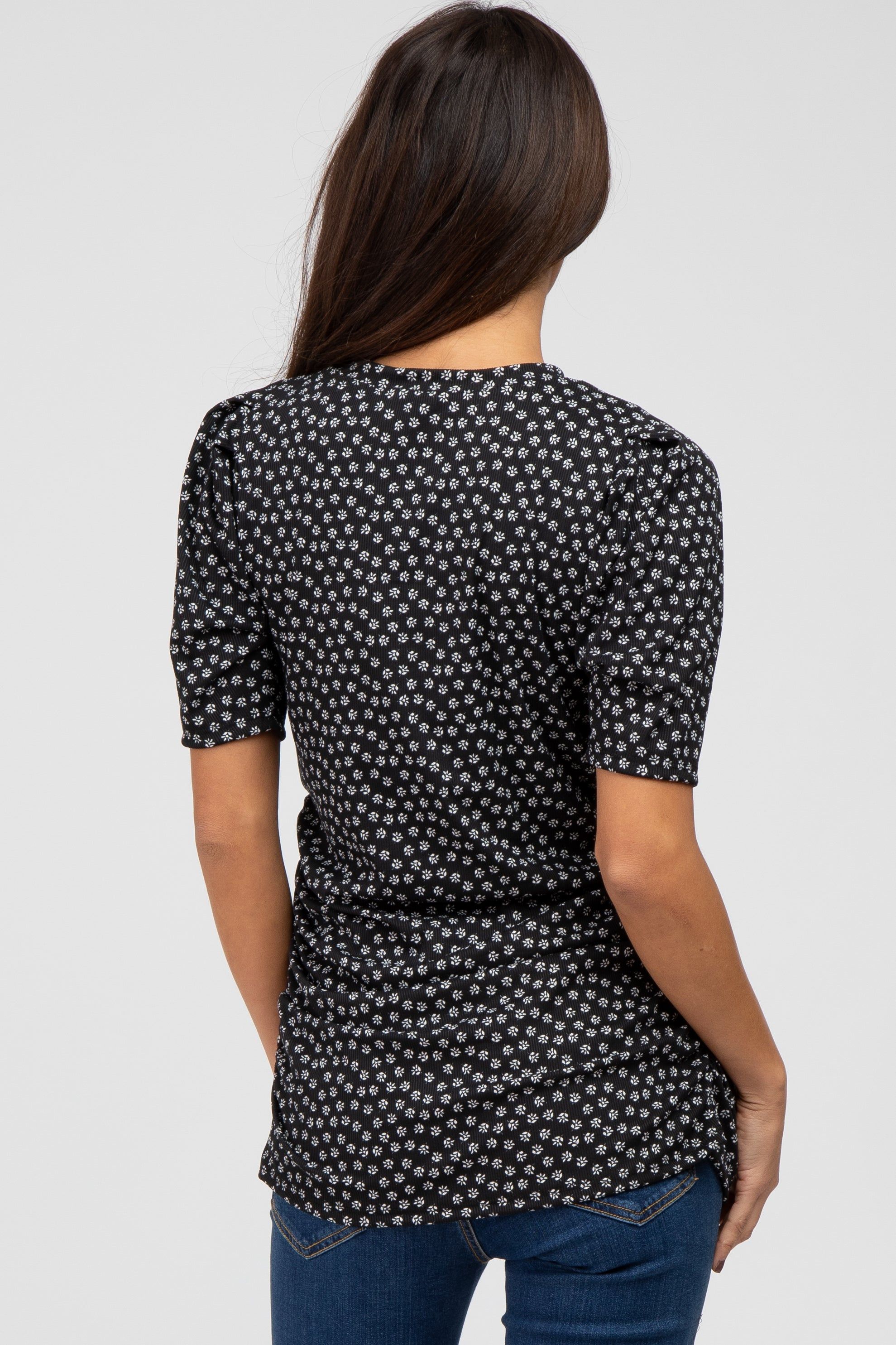 Black Ditsy Floral Ruched Top sold by Pinkblush product image thumbnail 3