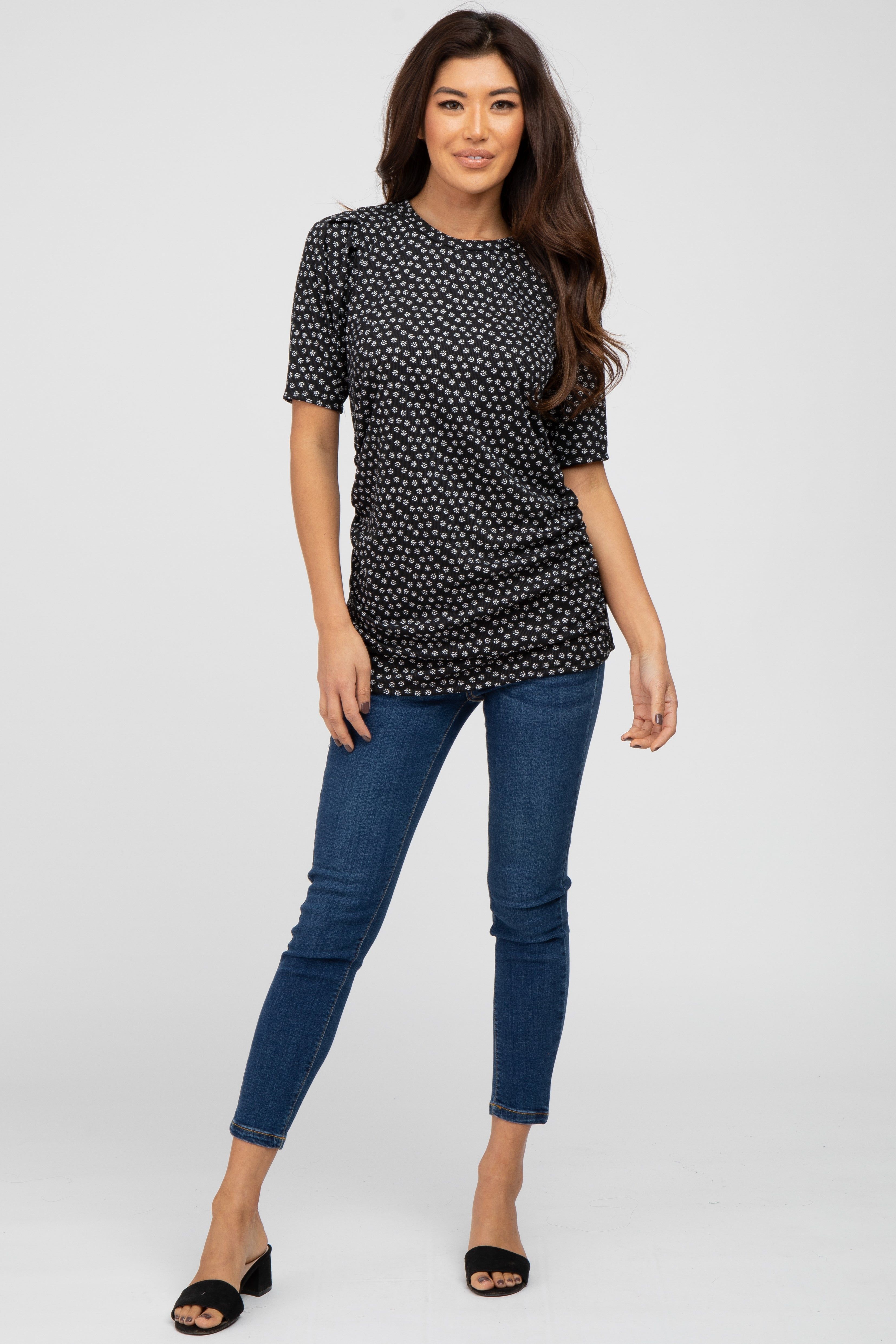 Black Ditsy Floral Ruched Top sold by Pinkblush product image thumbnail 4