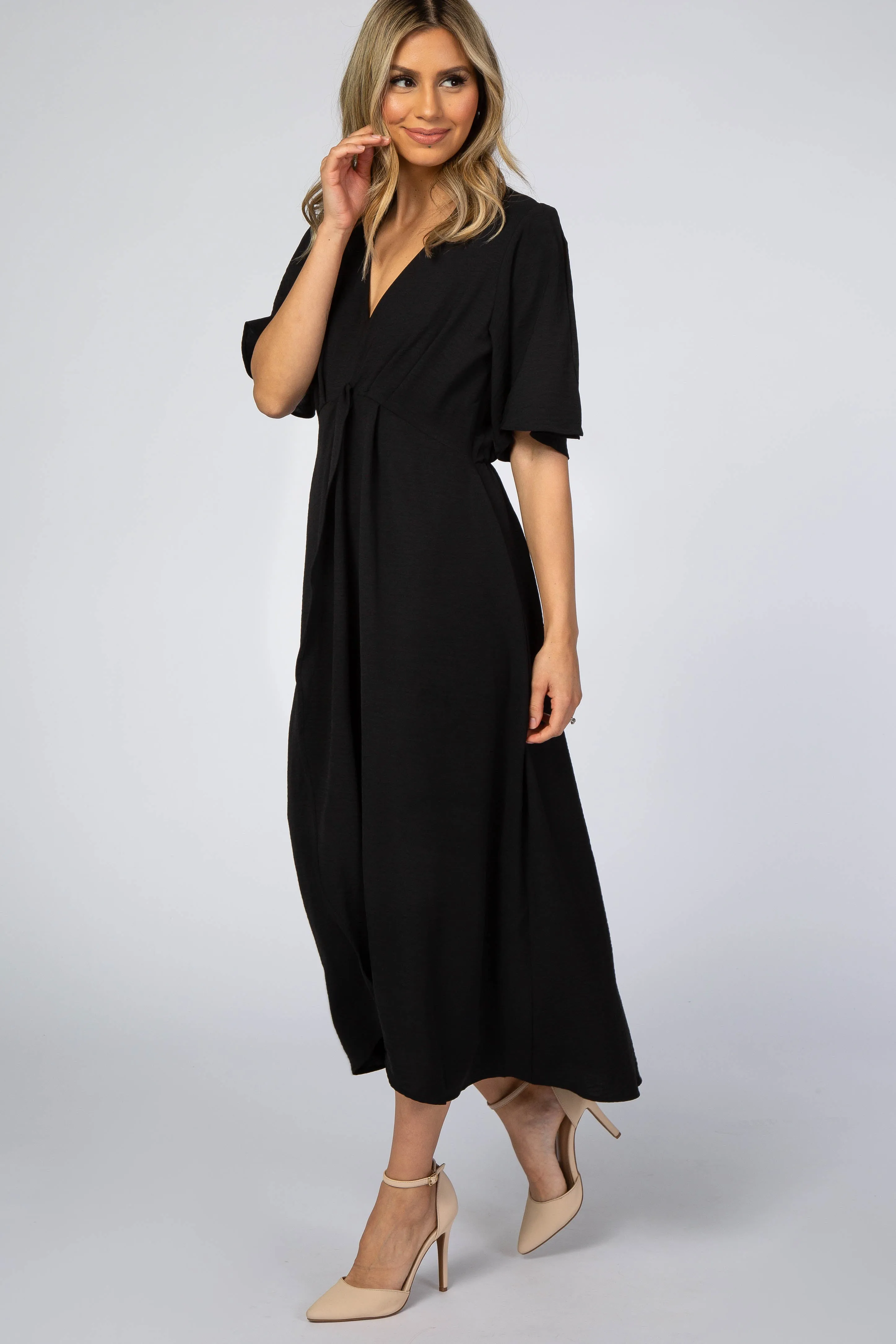 Black Open Sleeve Wrap Midi Dress sold by Pinkblush product image thumbnail 2