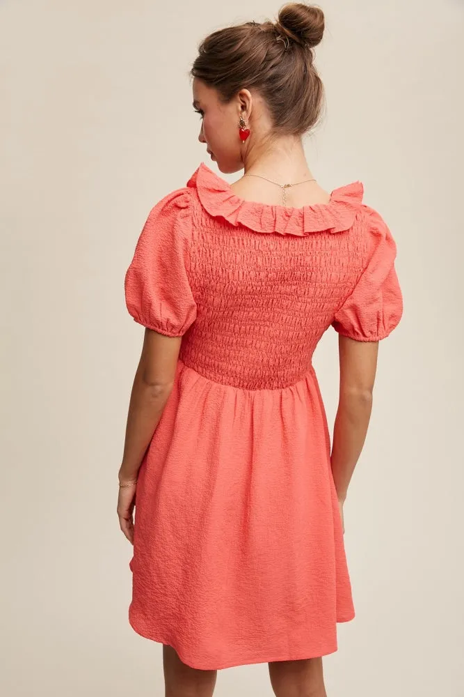Coral Ruffled Peplum Mini Dress sold by Pinkblush product image thumbnail 3