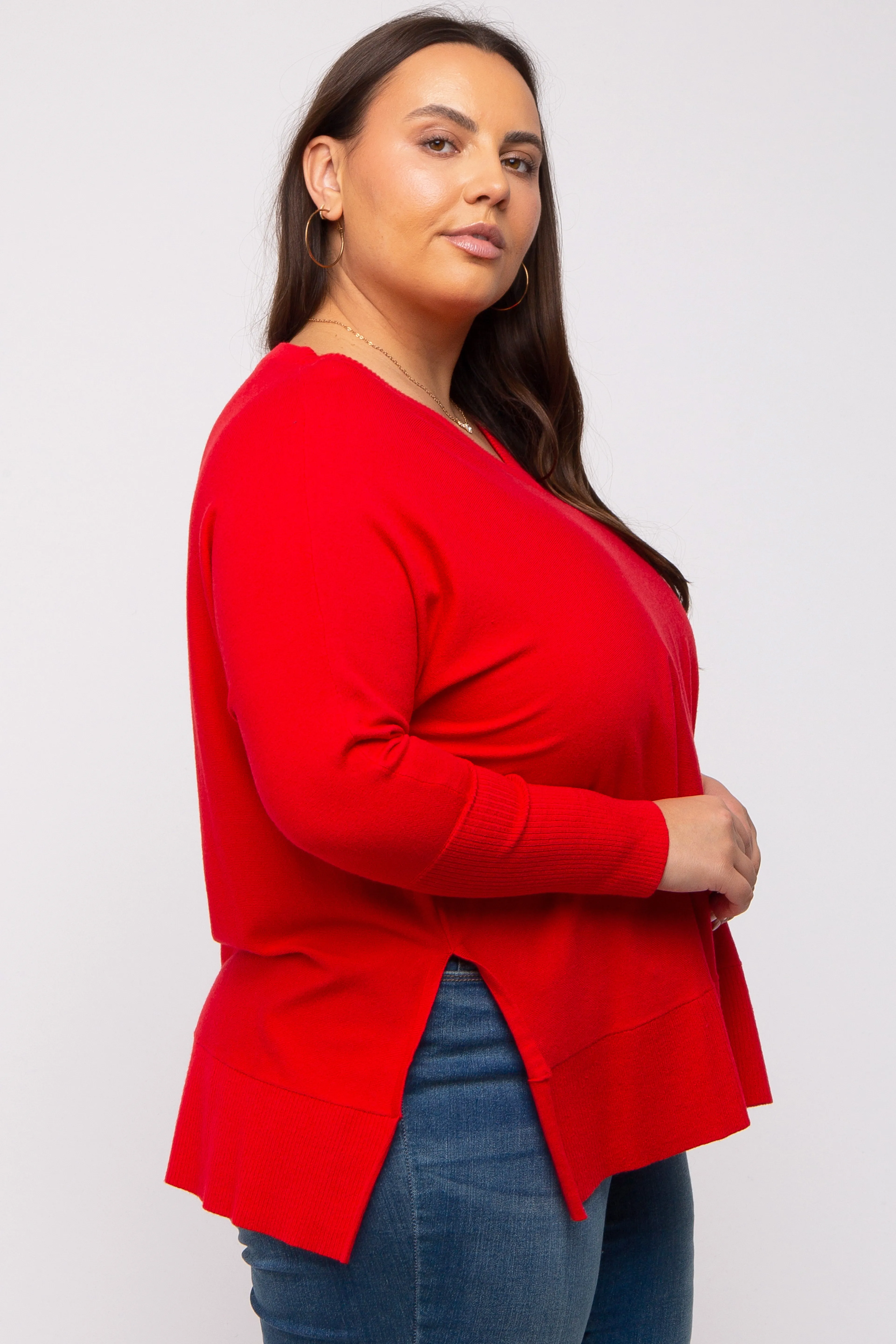 Red Knit Long Dolman Sleeve Plus Top sold by Pinkblush product image thumbnail 3