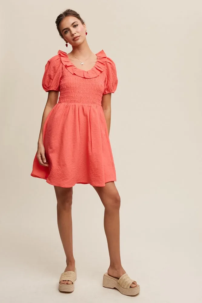 Coral Ruffled Peplum Mini Dress sold by Pinkblush product image thumbnail 4