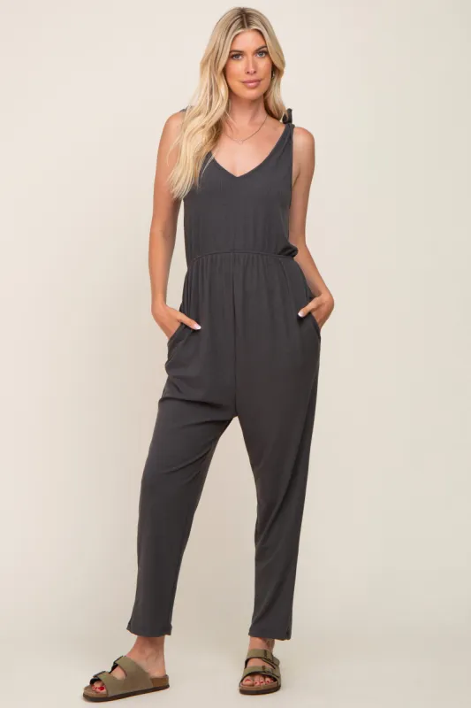 Charcoal Tie Strap Jumpsuit sold by Pinkblush