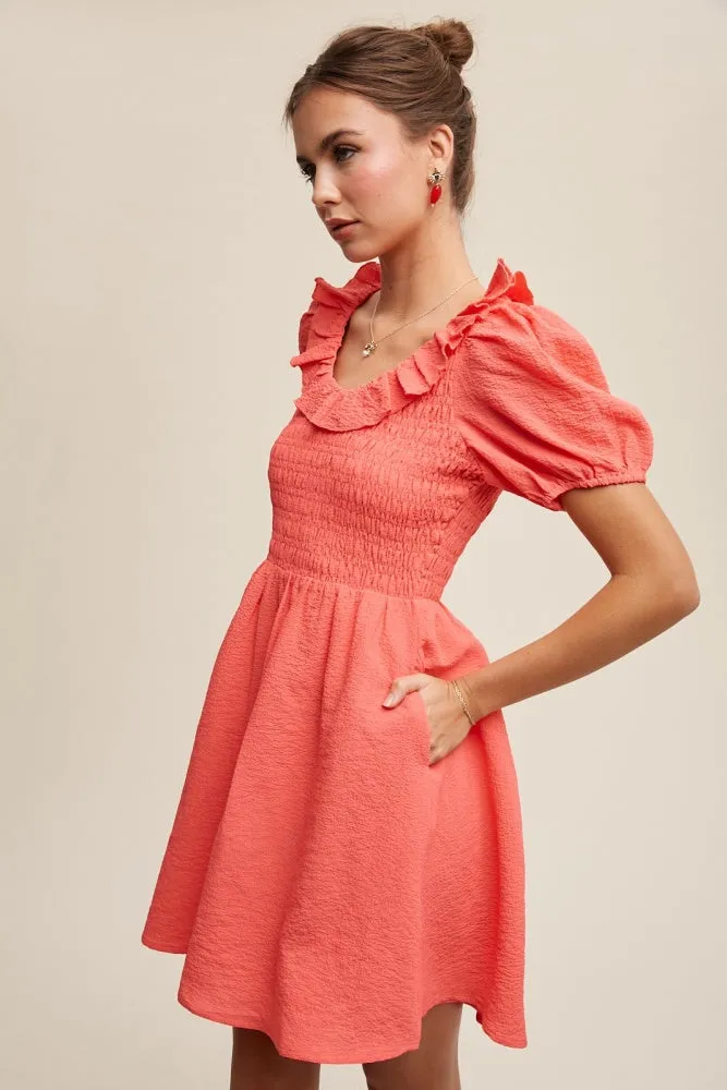 Coral Ruffled Peplum Mini Dress sold by Pinkblush product image thumbnail 2