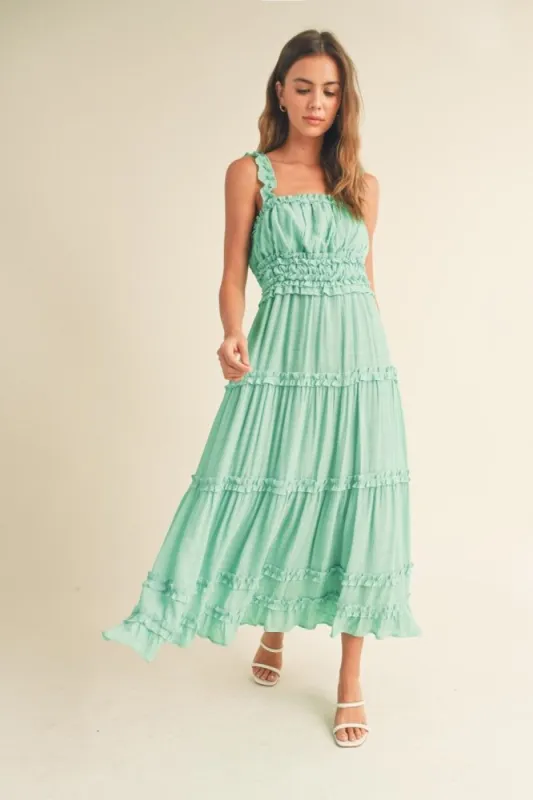 Aqua Ruffled Midi Dress sold by Pinkblush