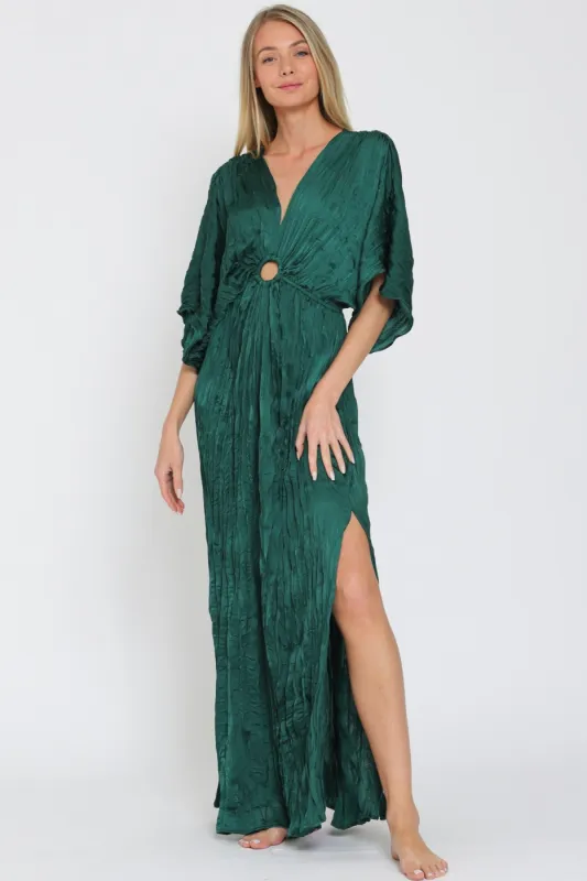 Dark Green Buckle Pleated Maxi Dress sold by Pinkblush