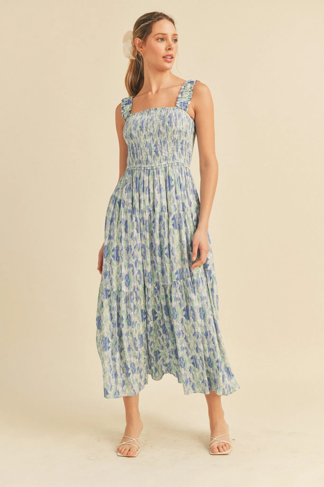 Blue Smocked Midi Dress sold by Pinkblush