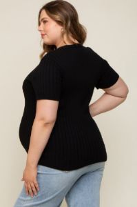Black Ribbed Knit Button Plus Maternity Top sold by Pinkblush