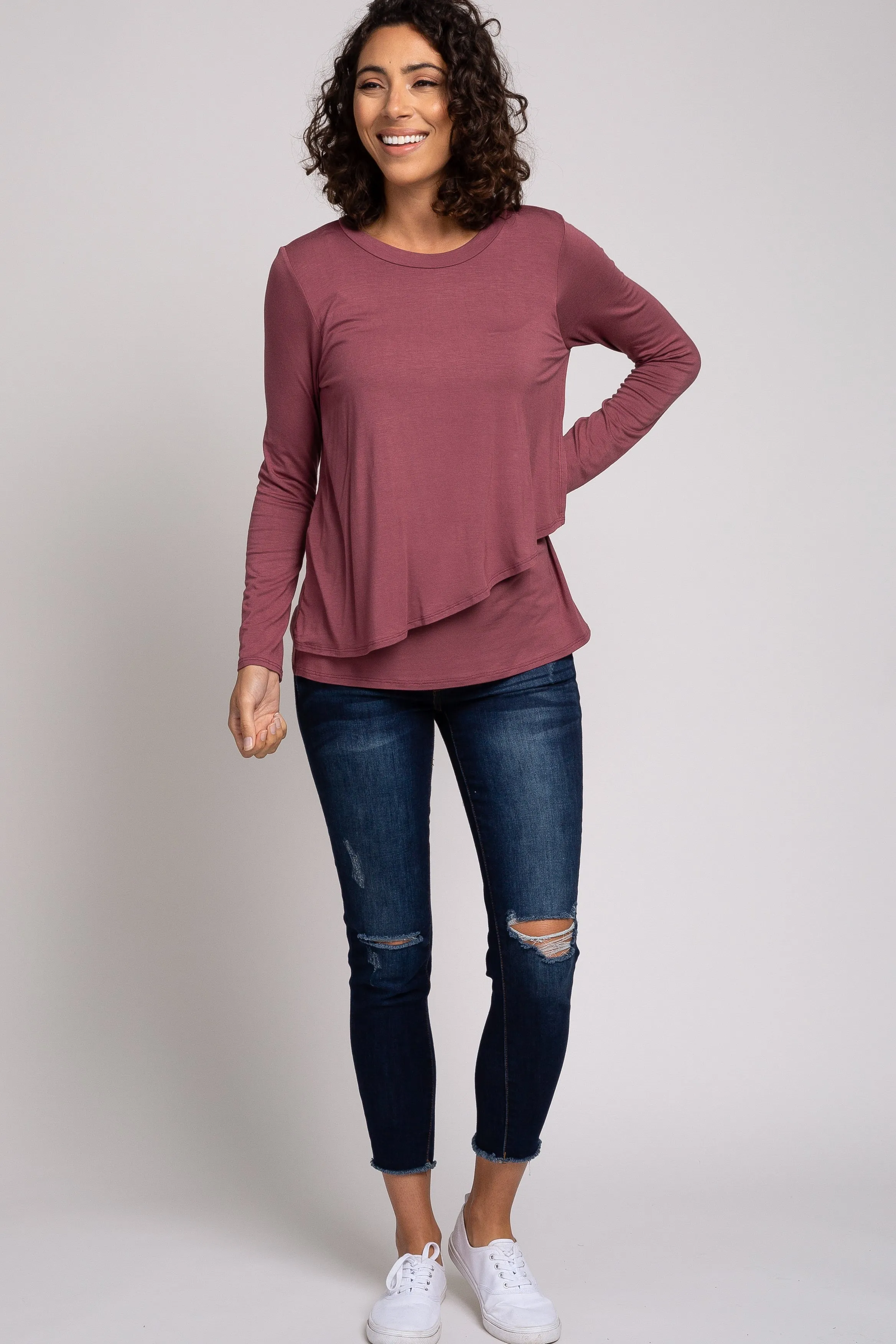 PinkBlush Mauve Solid Layered Front Long Sleeve Nursing Top sold by Pinkblush product image thumbnail 5