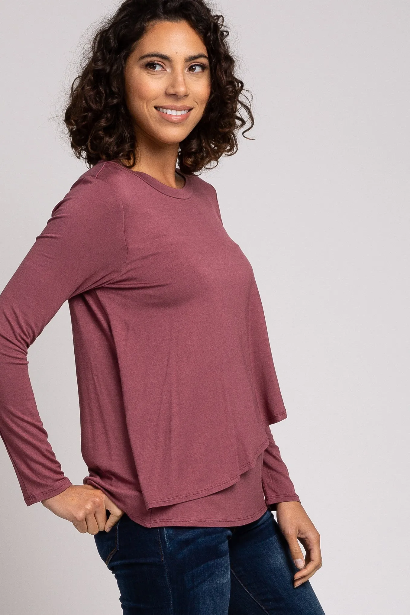 PinkBlush Mauve Solid Layered Front Long Sleeve Nursing Top sold by Pinkblush product image thumbnail 2