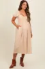 Cream Crochet Puff Sleeve Maternity Midi Dress sold by Pinkblush