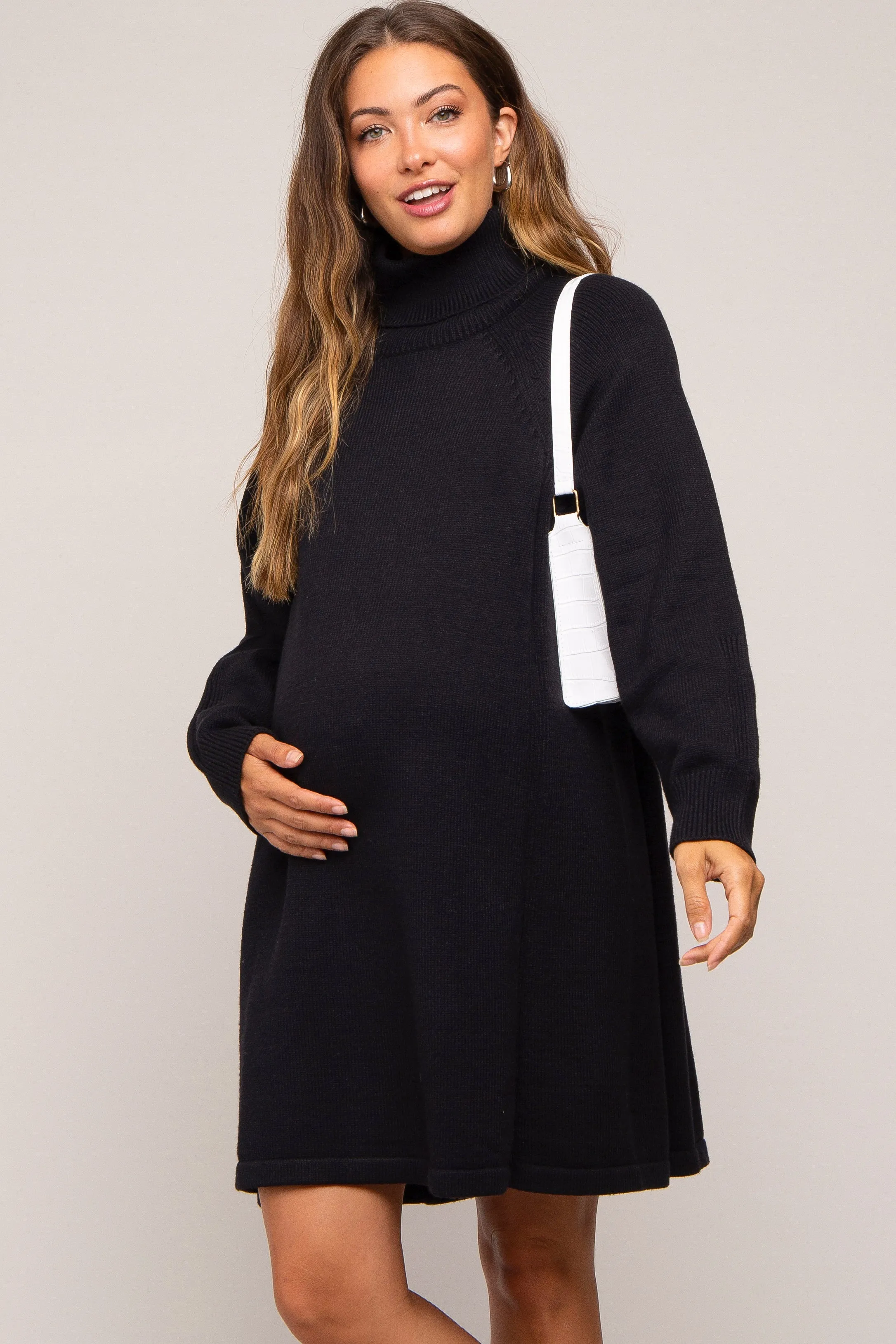 Black Turtleneck Long Sleeve Maternity Sweater Dress sold by Pinkblush product image thumbnail 2